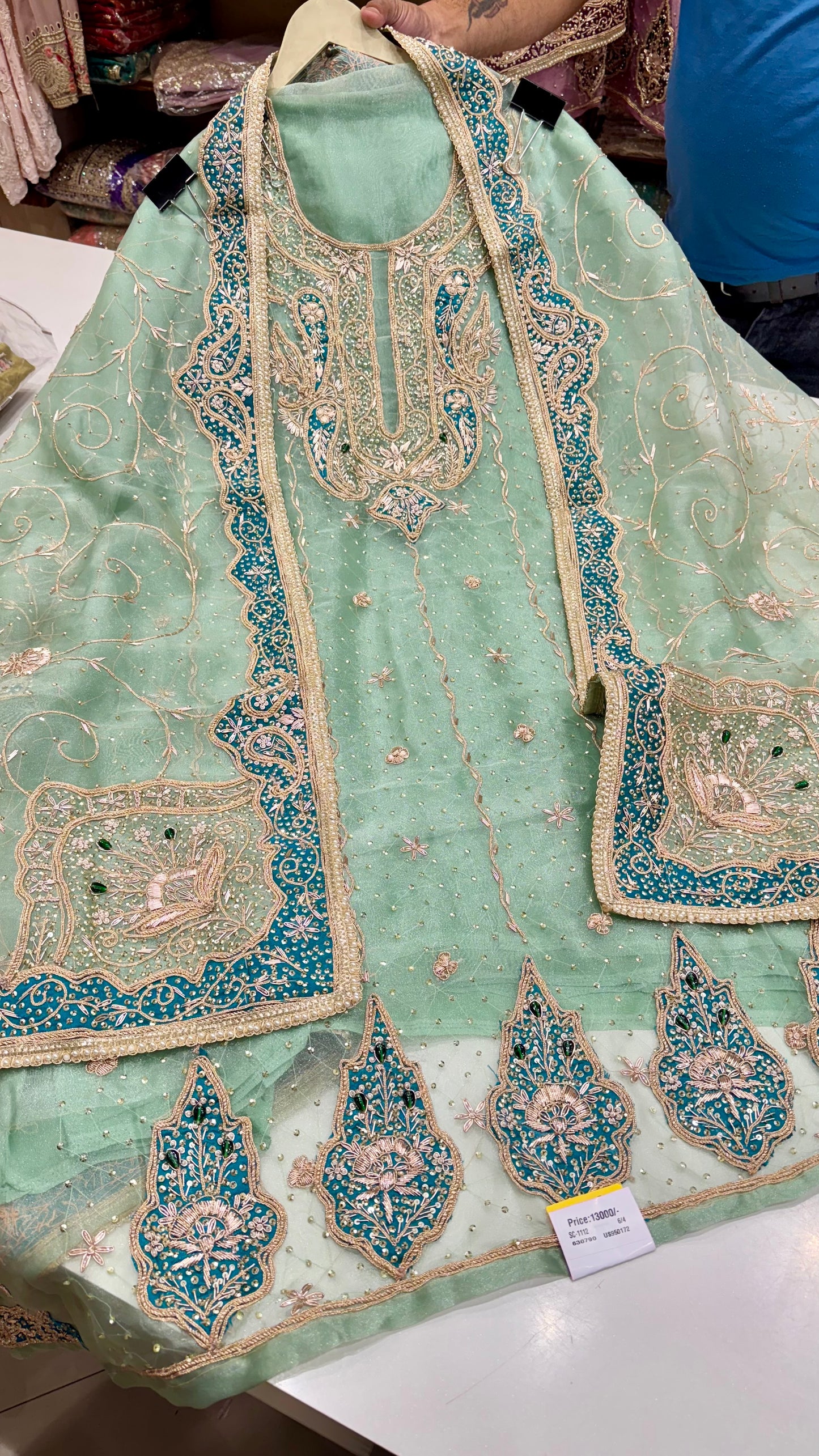 Royal Farukhabadi Hand-Embroidered Unstitched Glass Organza Suit
