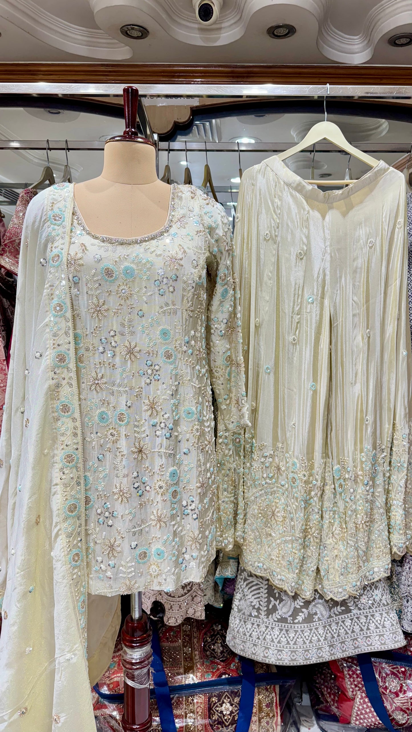 Luxury Zardozi Hand Embroidered Readymade Sharara Suit – Free Size (Up to 42” Bust)