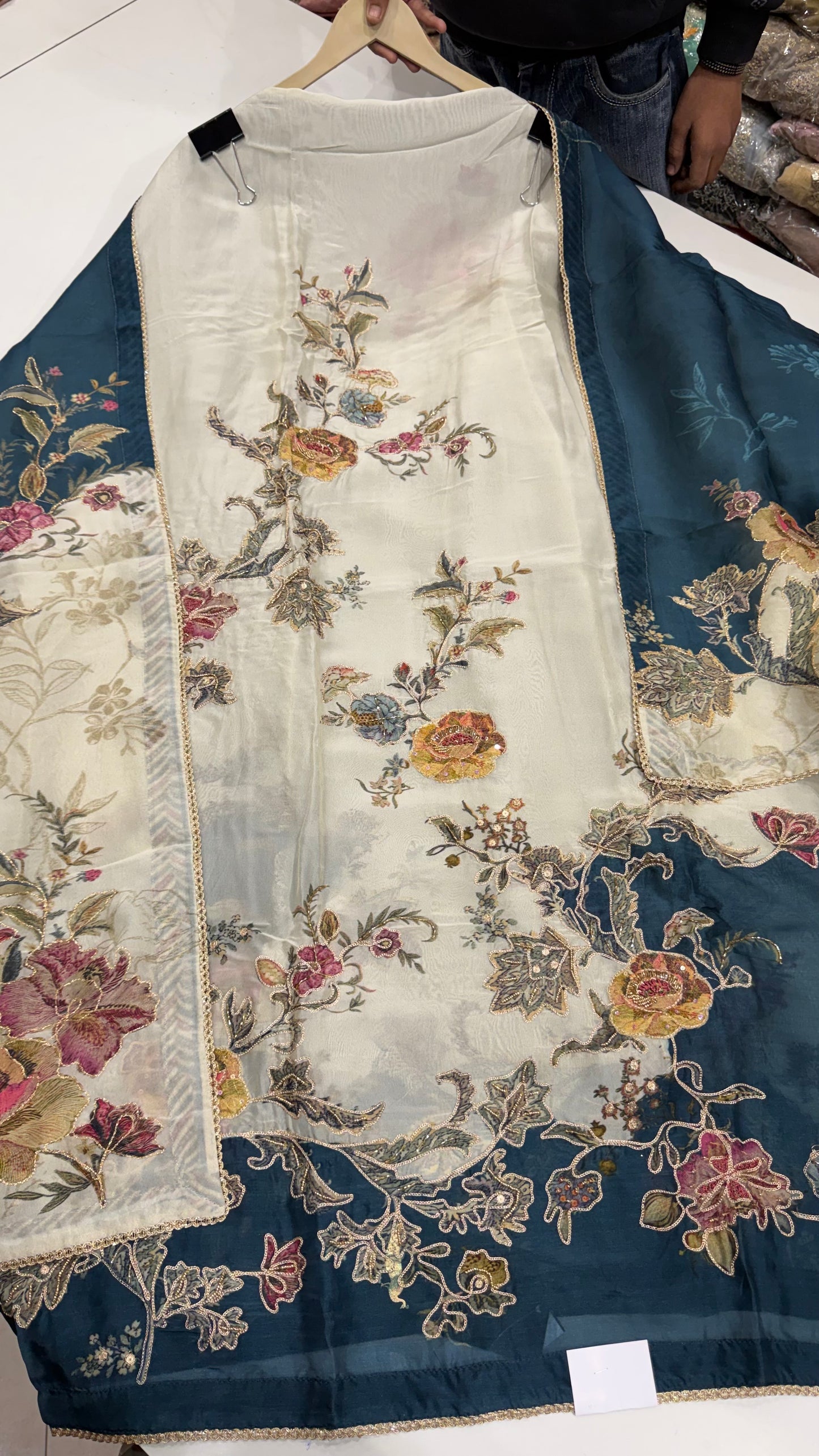 Sabyasachi Inspired orgenza Silk Digital Print & Hand Embroidered Suit Set