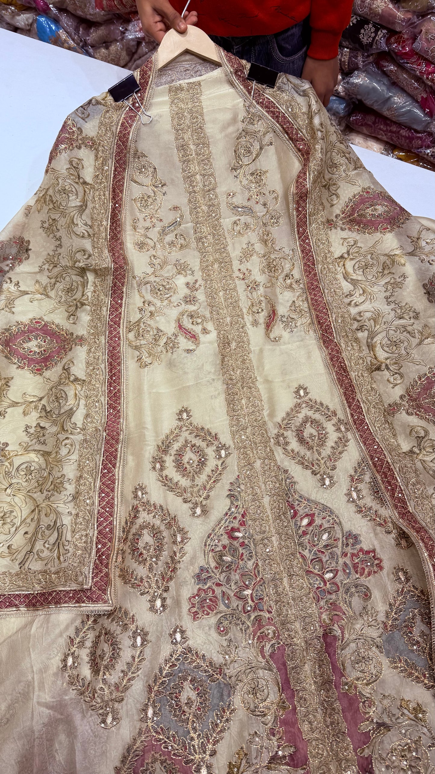 Sabyasachi Inspired Achkan Style Unstitched Suit in Organza Silk