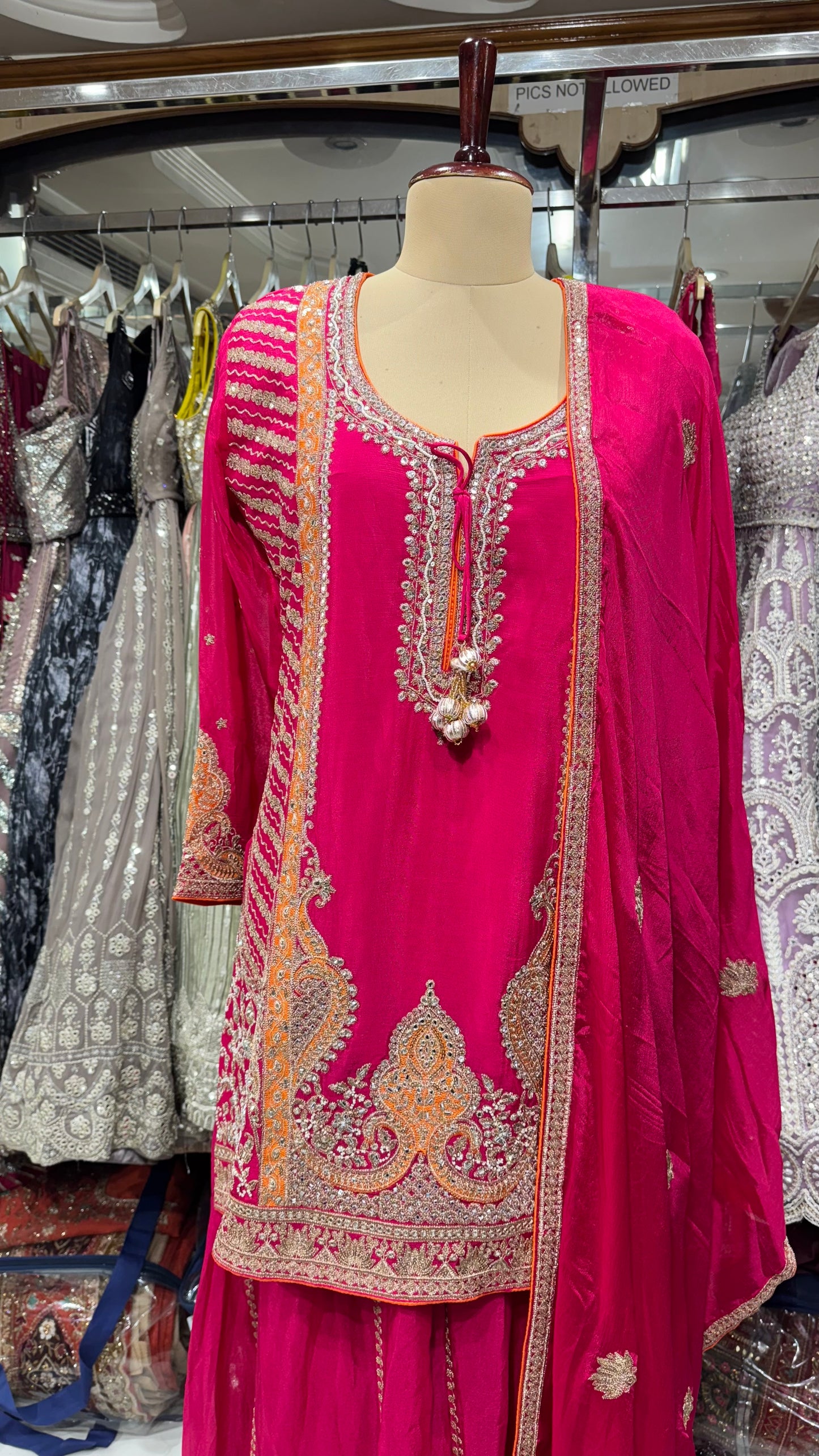 Mazenta pink chinon sharara set