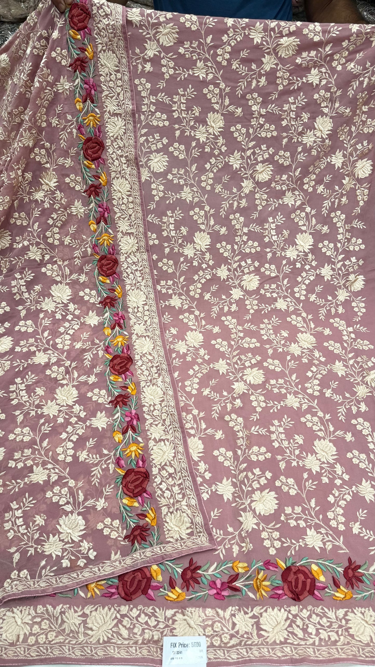 Unstitched Pure Georgette Parsi Embroidered Suit with Heavy Jaal Dupatta | Premium Thread Embroidery | Luxury Designer Party Wear | Opada Silk Bottom
