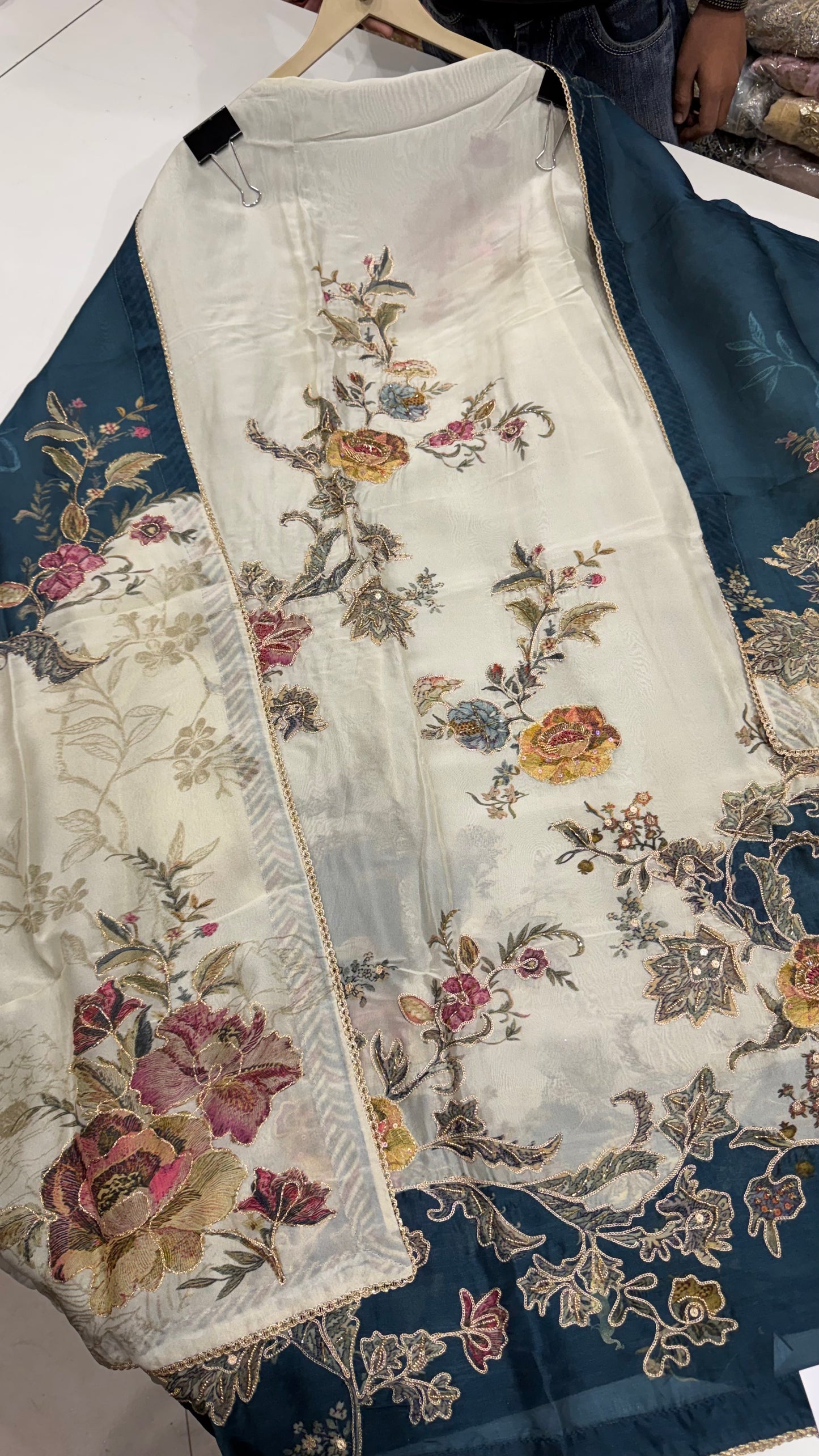 Sabyasachi Inspired orgenza Silk Digital Print & Hand Embroidered Suit Set