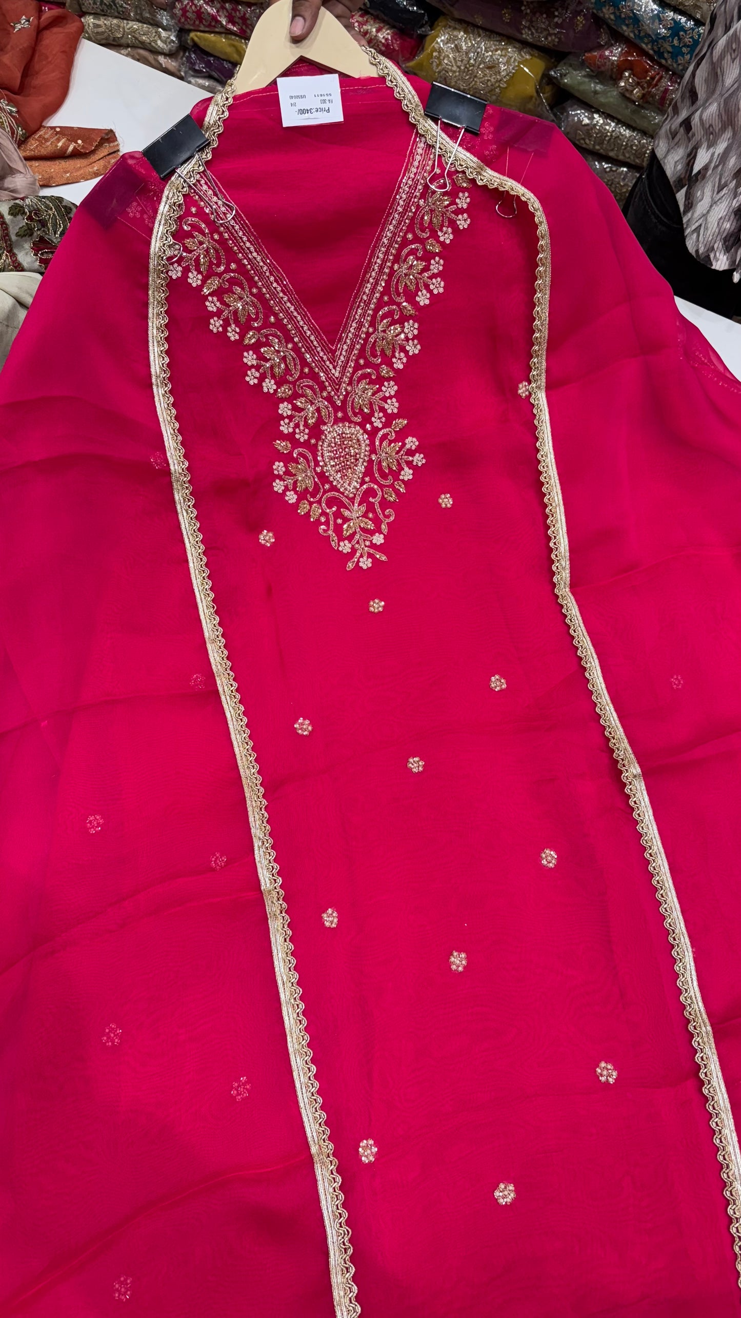 Elegant Pure Organza Hand Embroidered Unstitched Suit