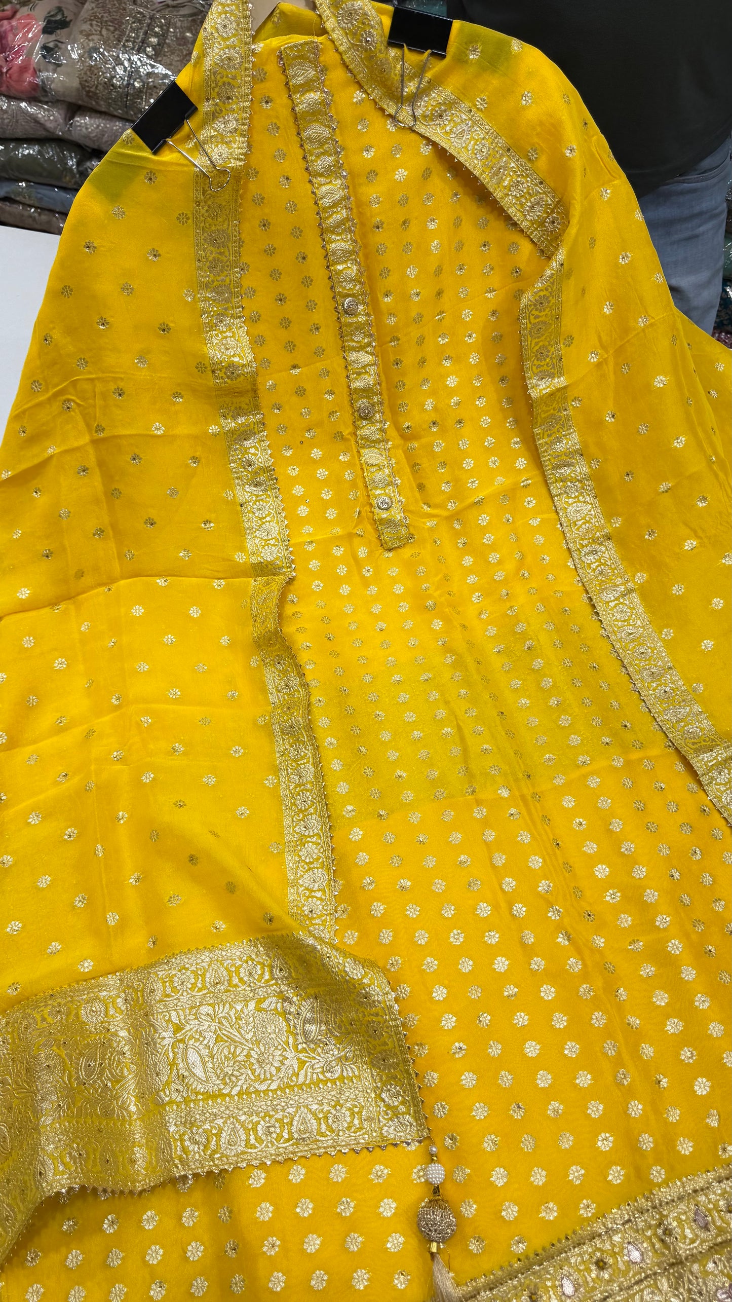 Luxury Unstitched Pure Mysore Georgette Suit with Handloom Zari Weaving & Hand Embroidery | Premium Designer Wedding & Festive Wear Dress Material