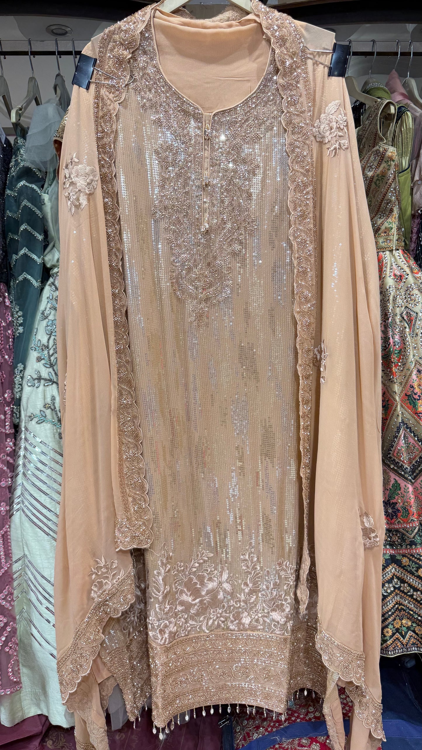 Luxury Unstitched Pure Georgette Handwork Suit with Resham, Sequin & Beads Embroidery | Designer Party Wear Pakistani Style Suit Set