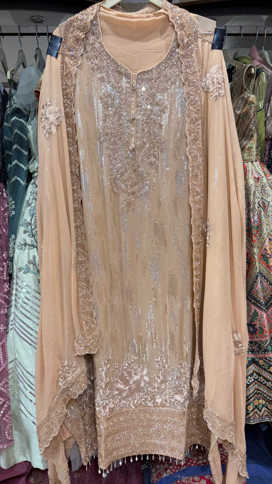Luxury Unstitched Pure Georgette Handwork Suit with Resham, Sequin & Beads Embroidery | Designer Party Wear Pakistani Style Suit Set