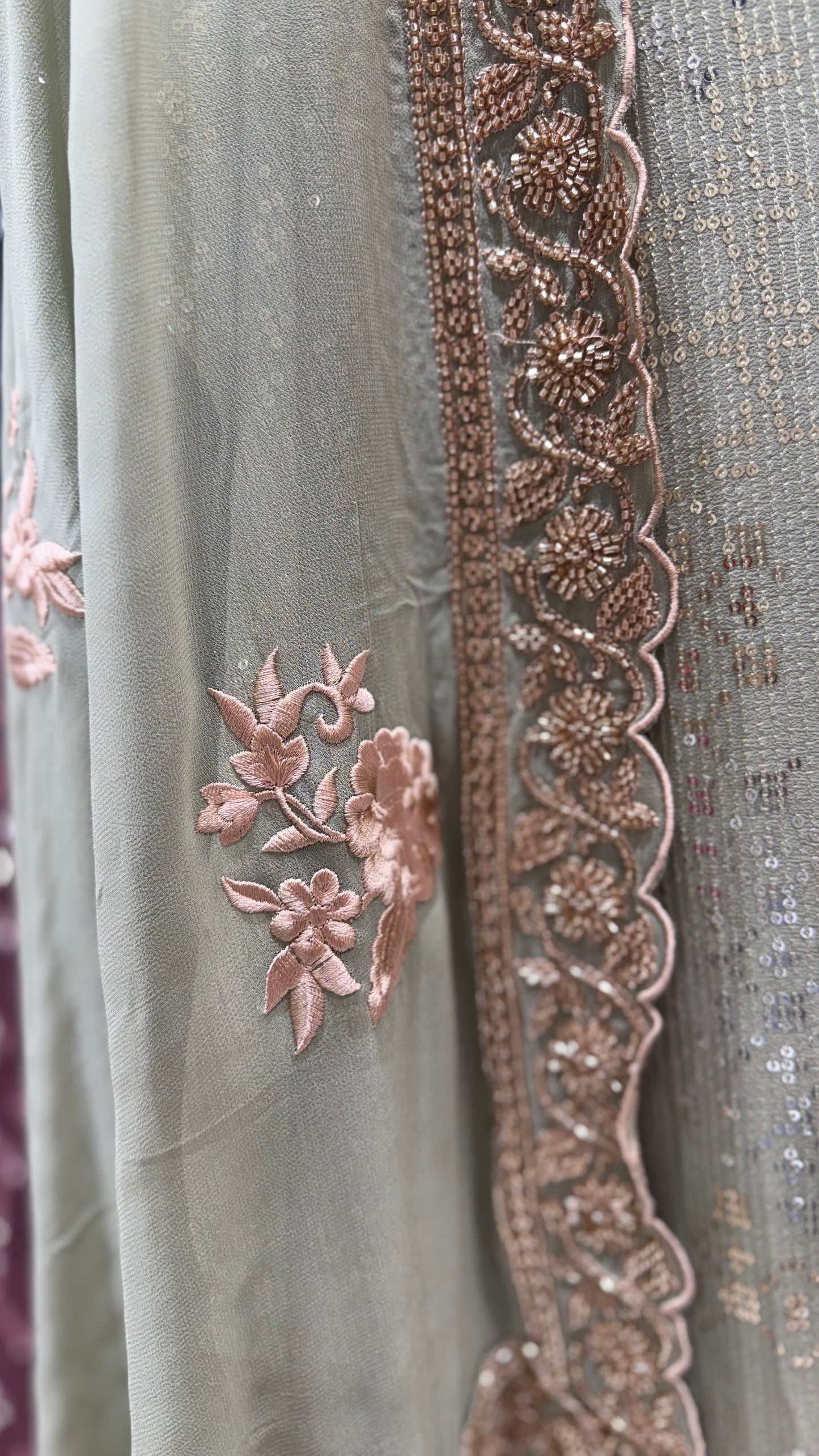 Luxury Unstitched Pure Georgette Handwork Suit with Resham, Sequin & Beads Embroidery | Designer Party Wear Pakistani Style Suit Set
