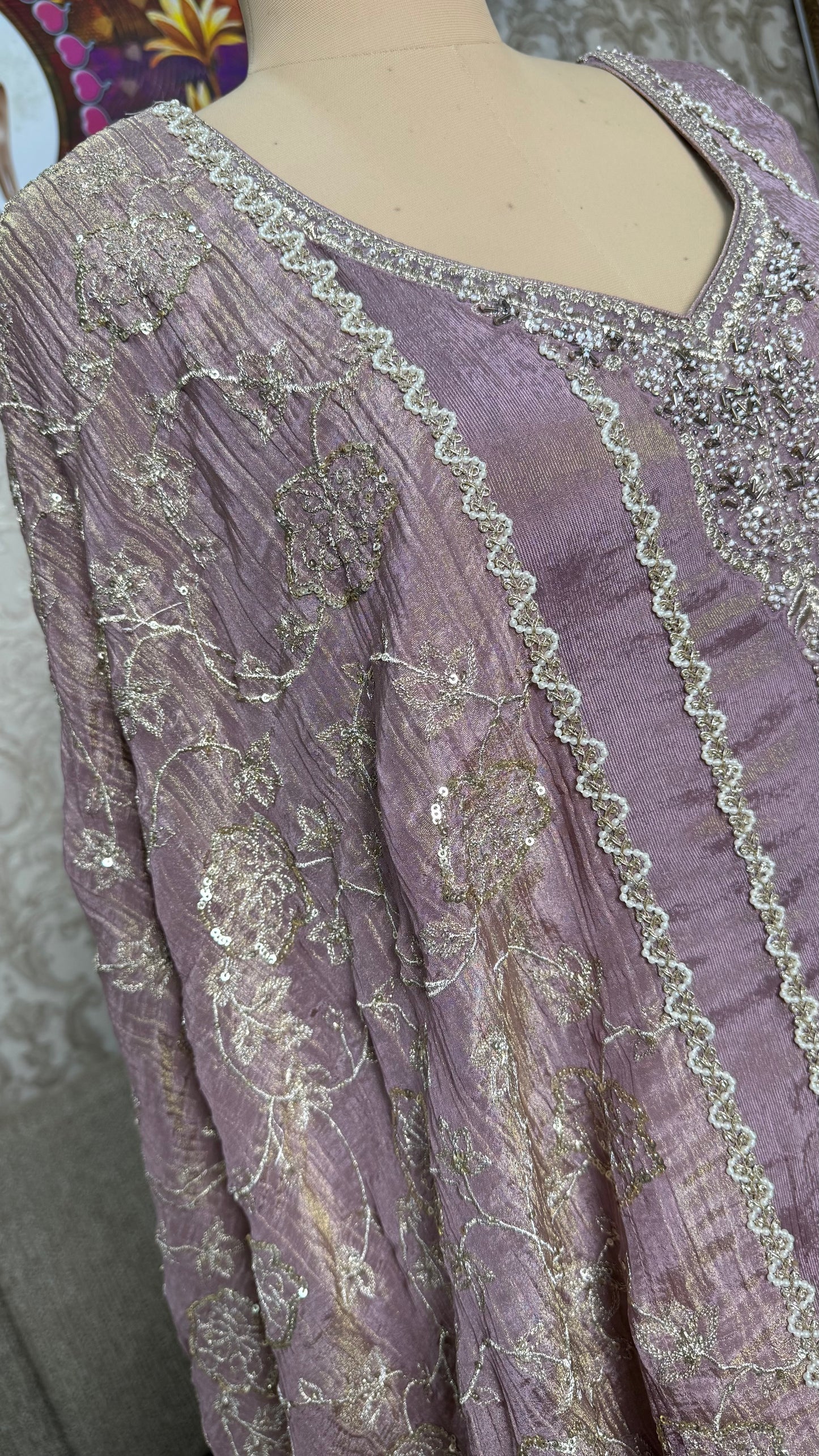 Luxury Readymade Pure Tissue Floor-Length Anarkali with Heavy Jaal Dupatta (Free Size up to 44 Bust)