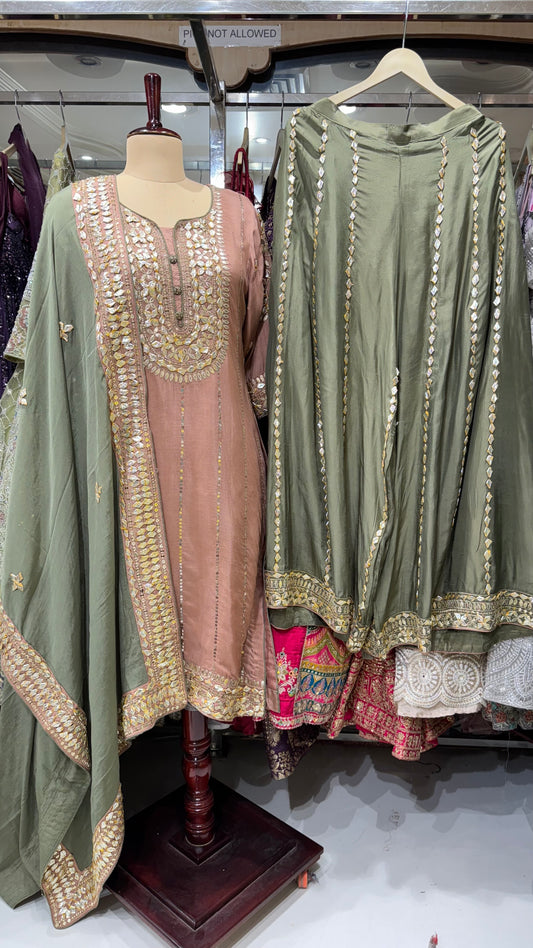 Dusty Rose - Mehndi Green Gotta patti sharara set