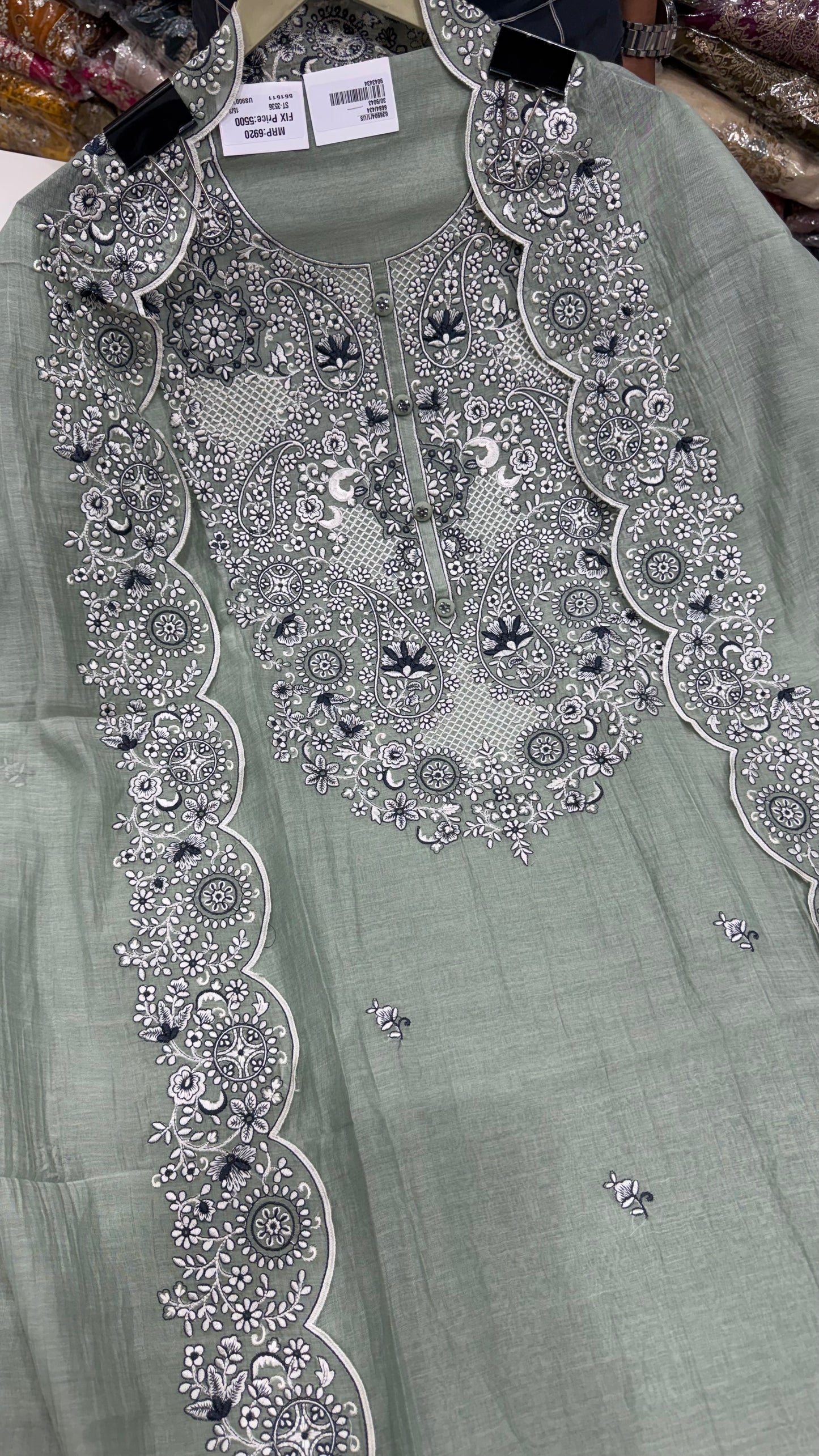 Luxury Unstitched Pure Mulmul Cotton Embroidered Suit | Premium Resham Thread Work Shirt & Dupatta | Soft Summer Cotton Dress Material with Cotton Bottom | Designer Ethnic Wear