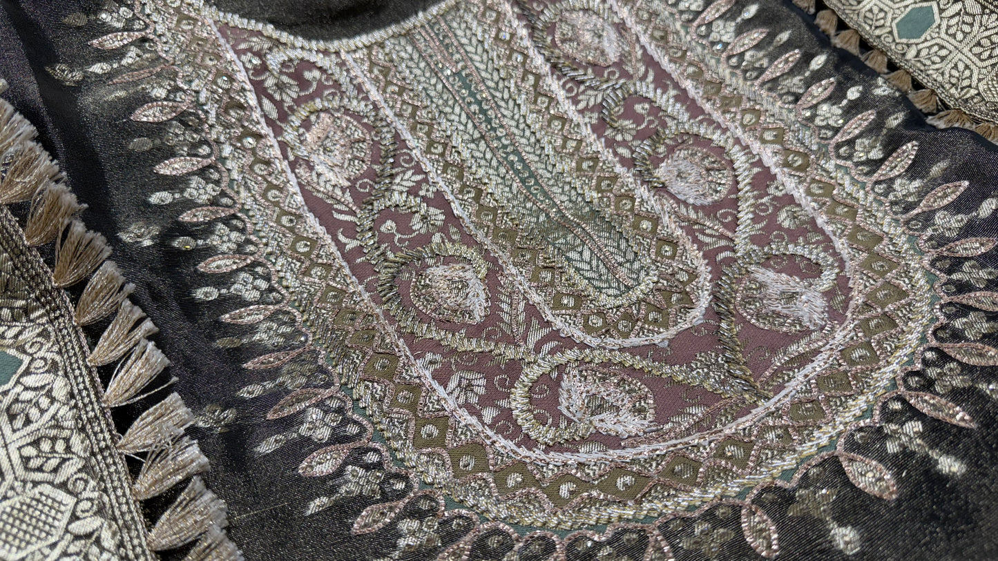 Luxury Banarasi Tissue Unstitched Suit with Gotta Patti Embroidery | Designer Tissue Dress Material with Banarasi Woven Dupatta & Opada Silk Bottom