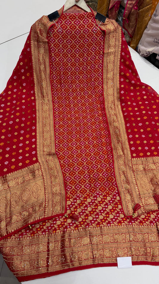 Designer Pure Mysore Georgette Handloom Weaving Unstitched Suit