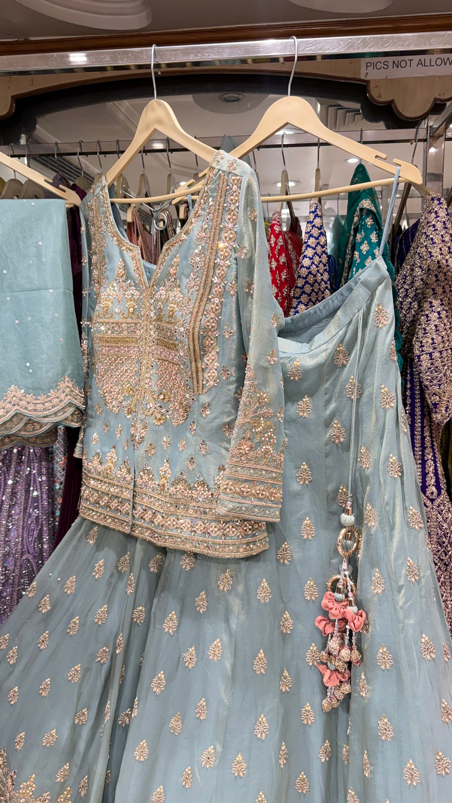 Pure Tissue Handwork Lehenga kurti