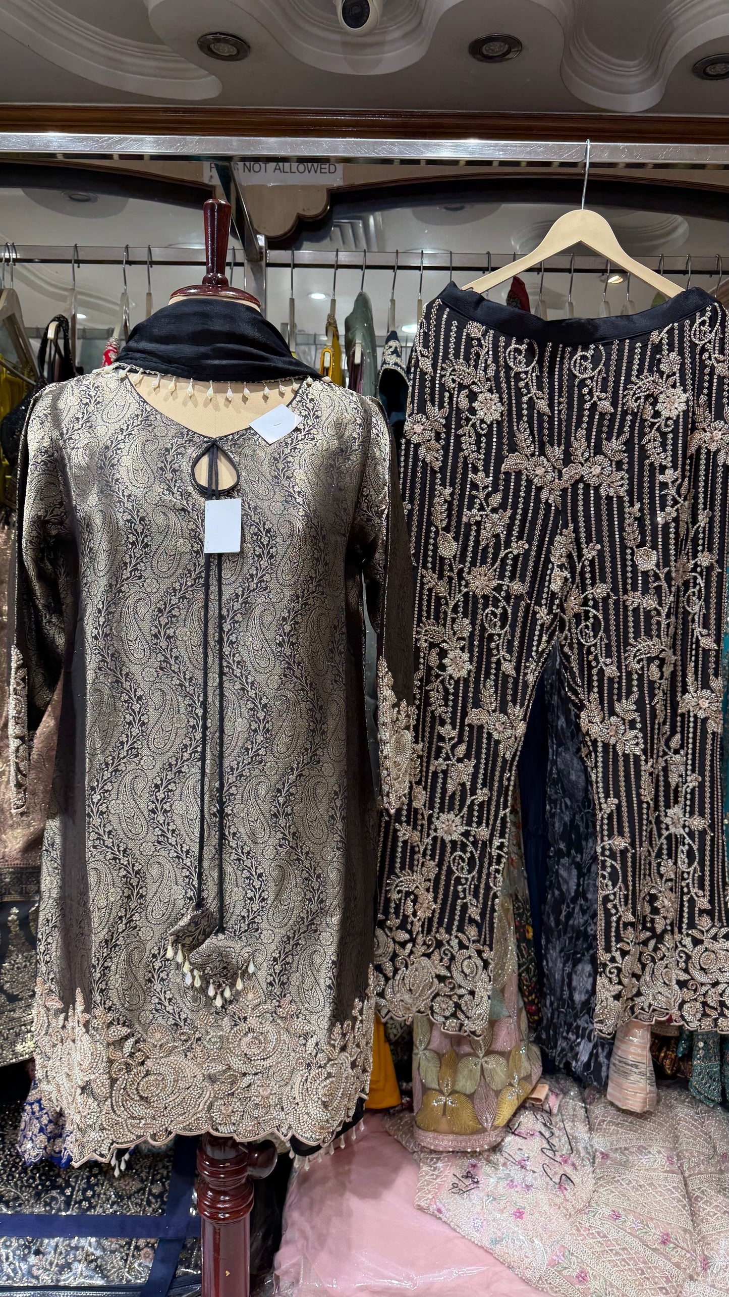 Pure Kheenkhaab Handwork pearls embroided pants suit