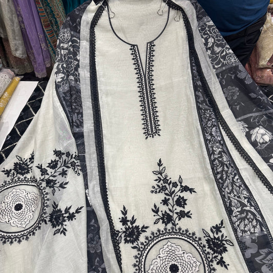 Mal chanderi Grey black suit set