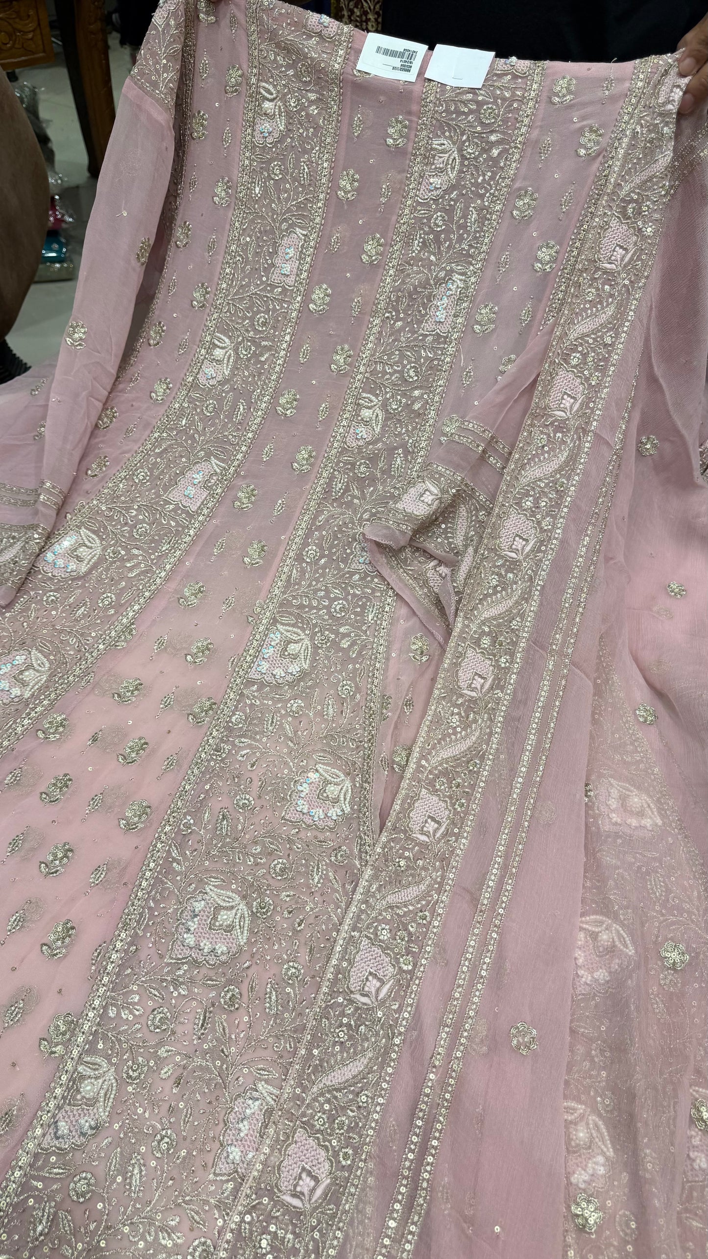 Luxury Unstitched Pure Georgette Zari Lakhnavi Anarkali Suit with Resham, Sequin & Pearl Handwork | Designer Wedding & Party Wear Suit