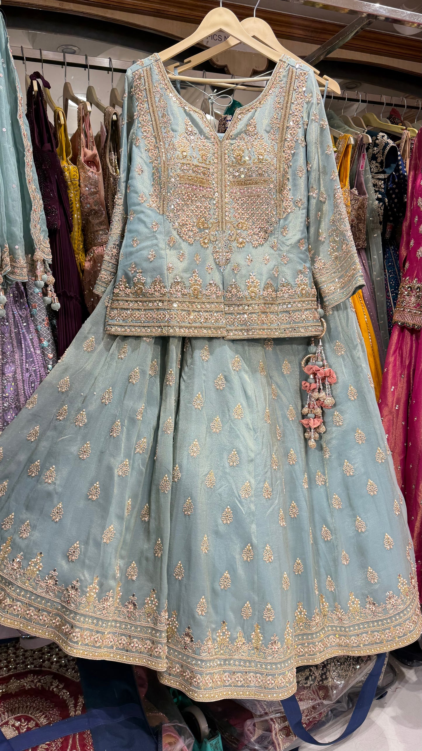 Pure Tissue Handwork Lehenga kurti