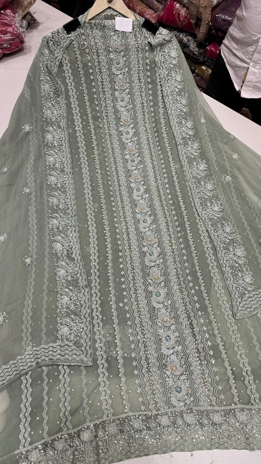 Designer Pure Georgette Hand-Embroidered Unstitched Suit