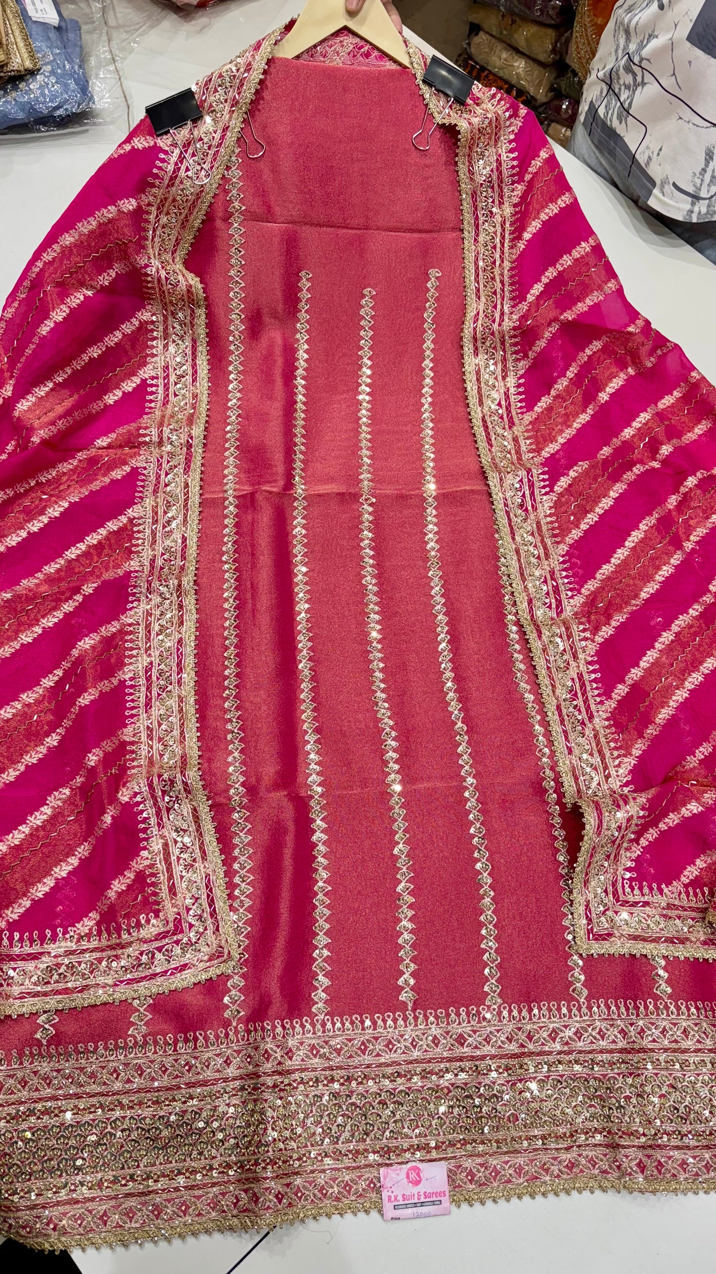 Designer Shimmer Tissue Unstitched Suit with Zardozi, Sequins & Nalki Work