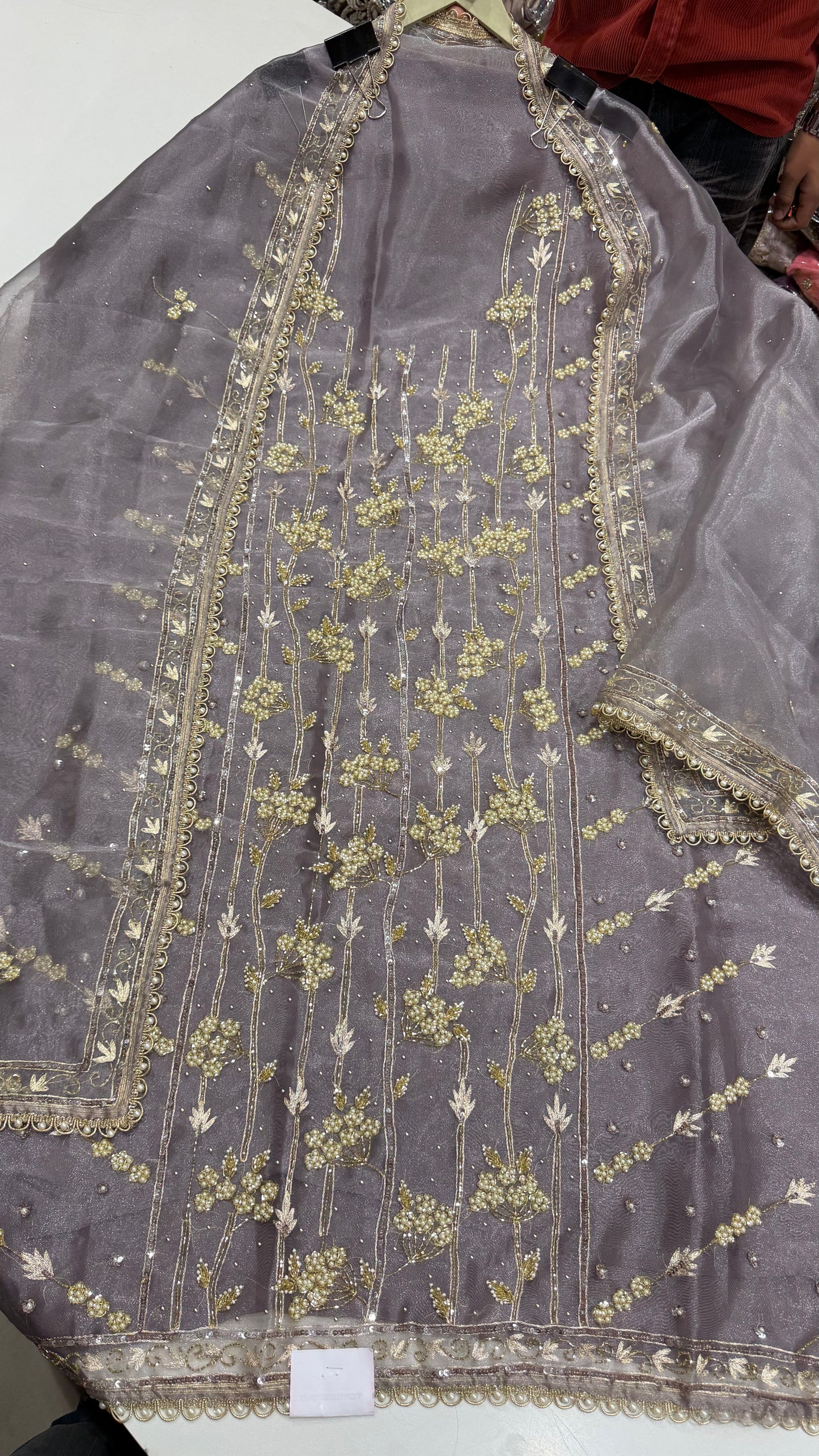 ✨ Elegant Pearl Bloom Pure Organza Unstitched Suit Set