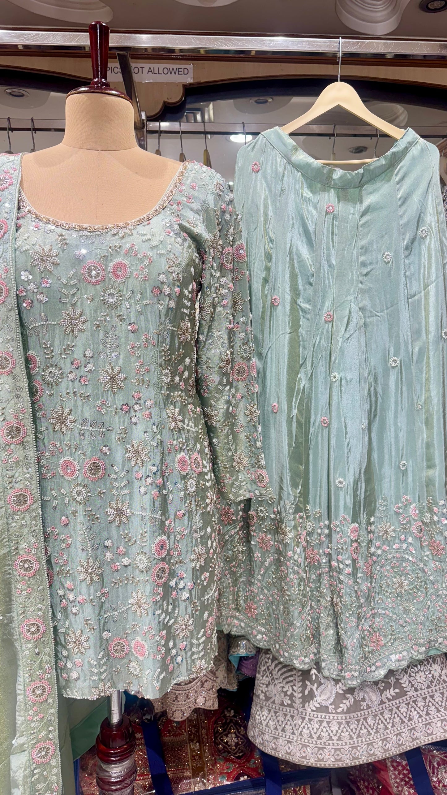 Luxury Zardozi Hand Embroidered Readymade Sharara Suit – Free Size (Up to 42” Bust)