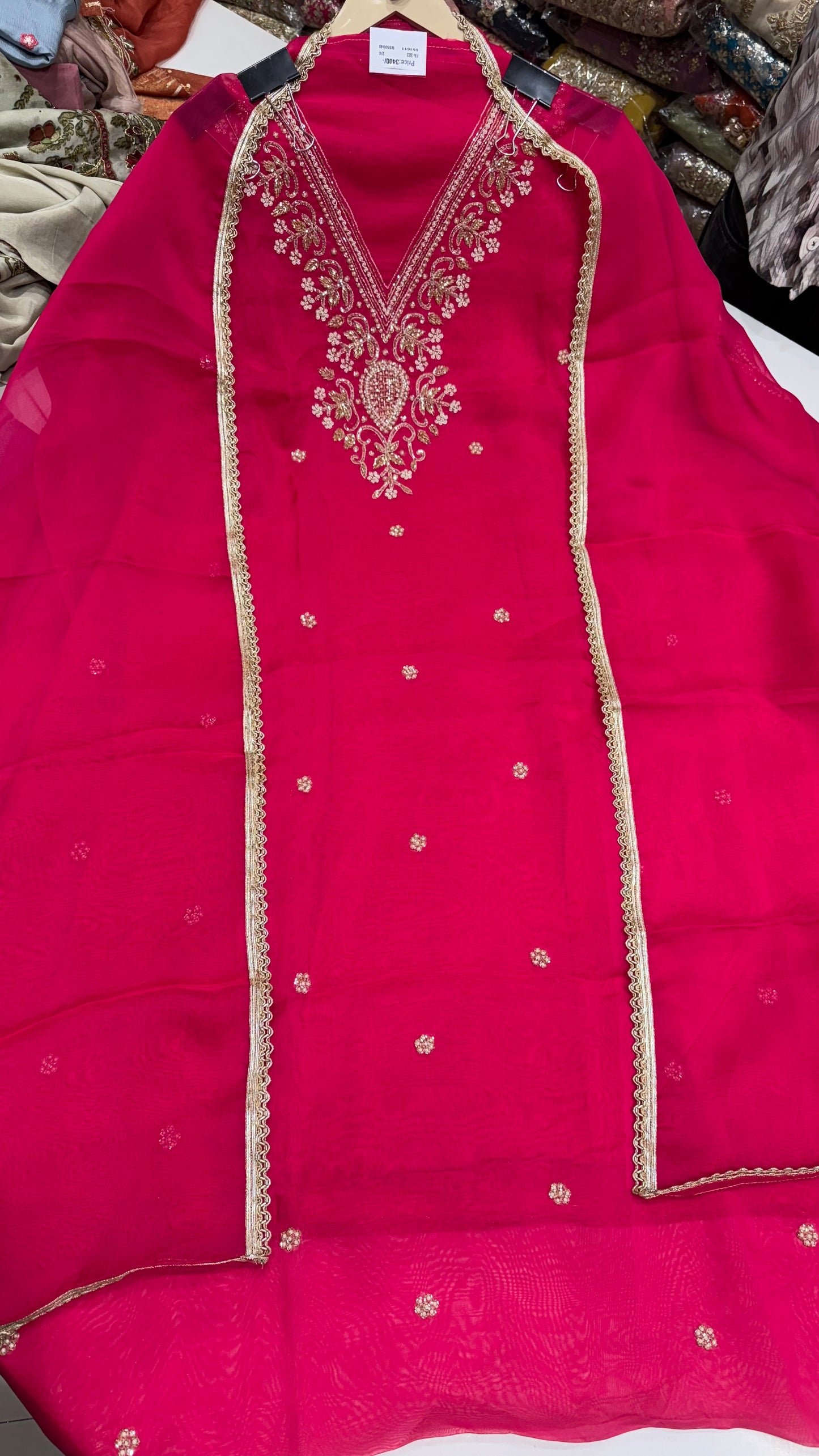 Elegant Pure Organza Hand Embroidered Unstitched Suit