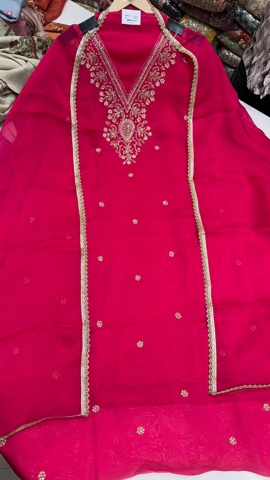 Elegant Pure Organza Hand Embroidered Unstitched Suit