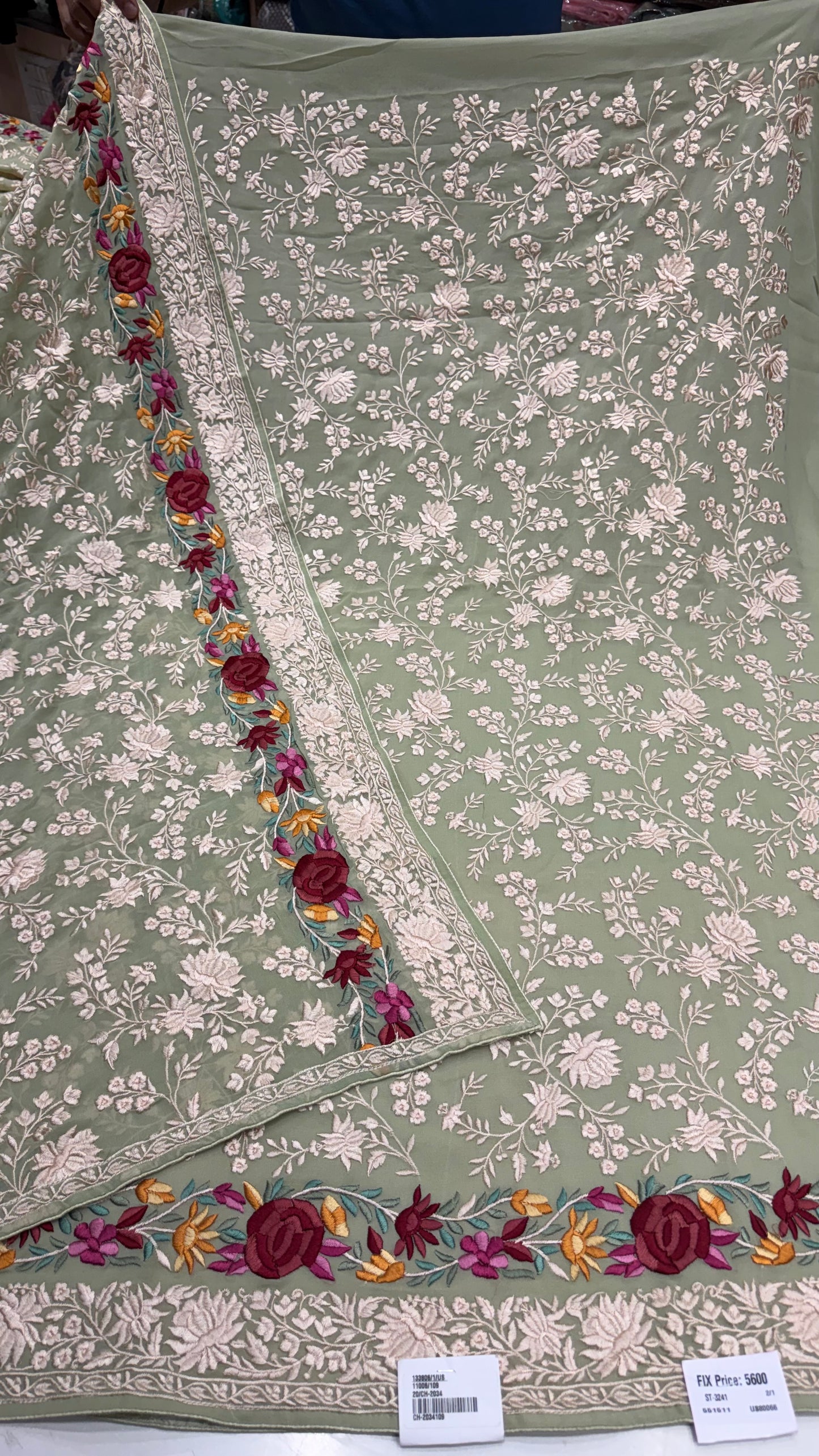 Unstitched Pure Georgette Parsi Embroidered Suit with Heavy Jaal Dupatta | Premium Thread Embroidery | Luxury Designer Party Wear | Opada Silk Bottom