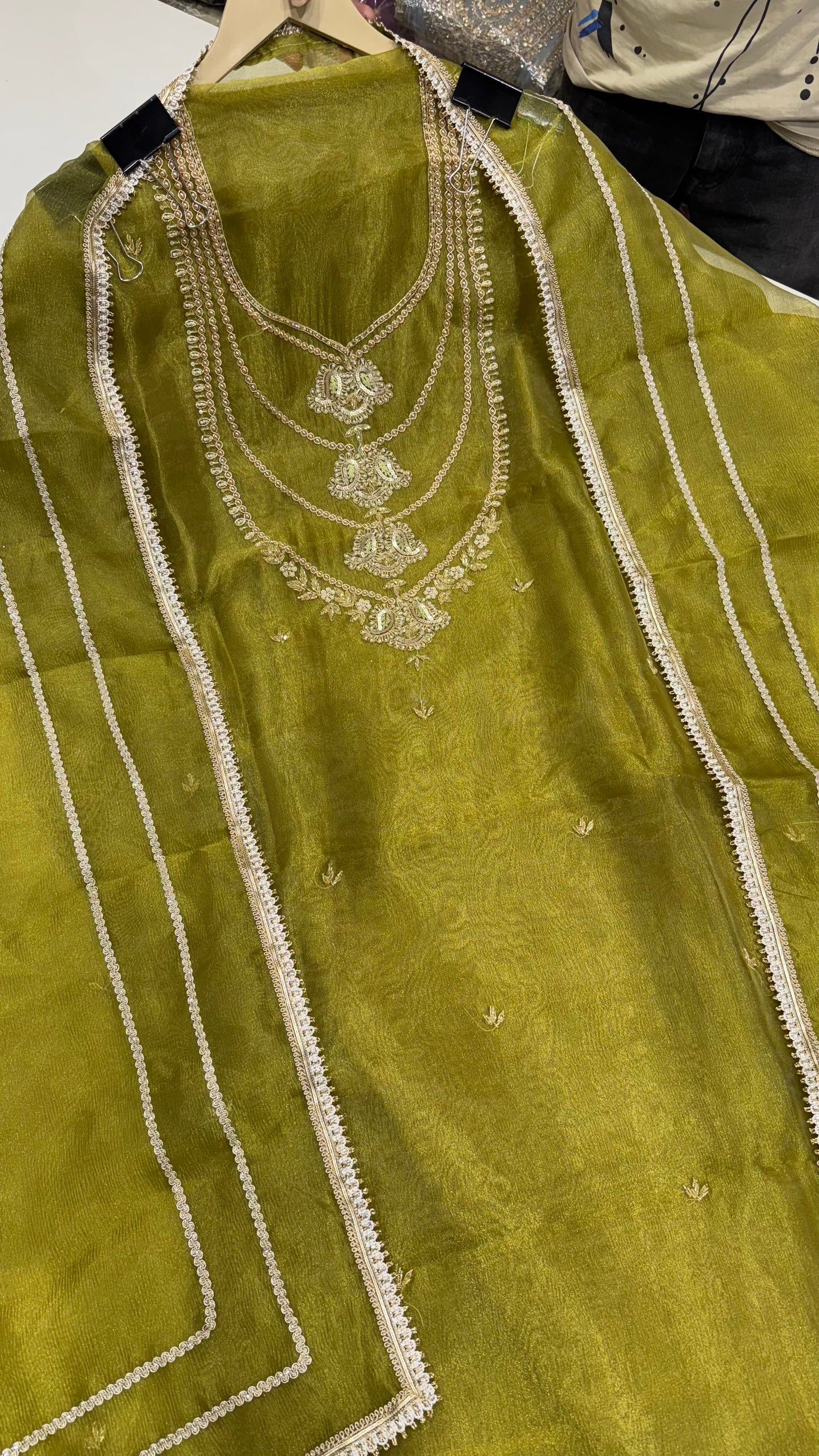 Designer Glass Tissue Hand-Embroidered Unstitched Suit