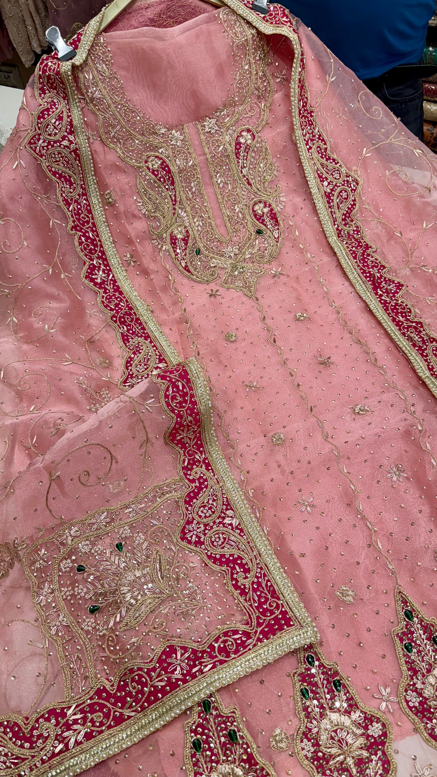 Royal Farukhabadi Hand-Embroidered Unstitched Glass Organza Suit