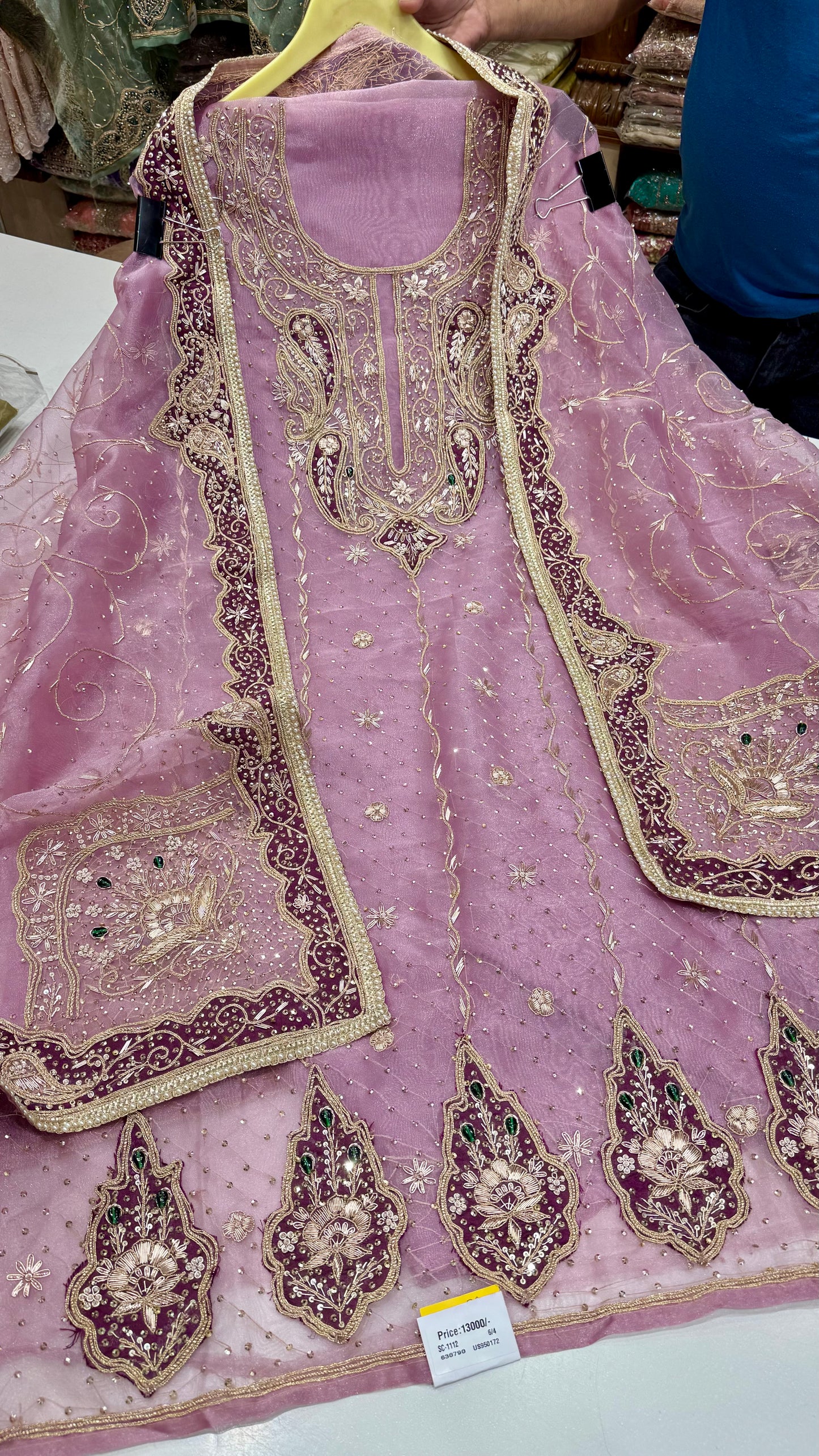 Royal Farukhabadi Hand-Embroidered Unstitched Glass Organza Suit