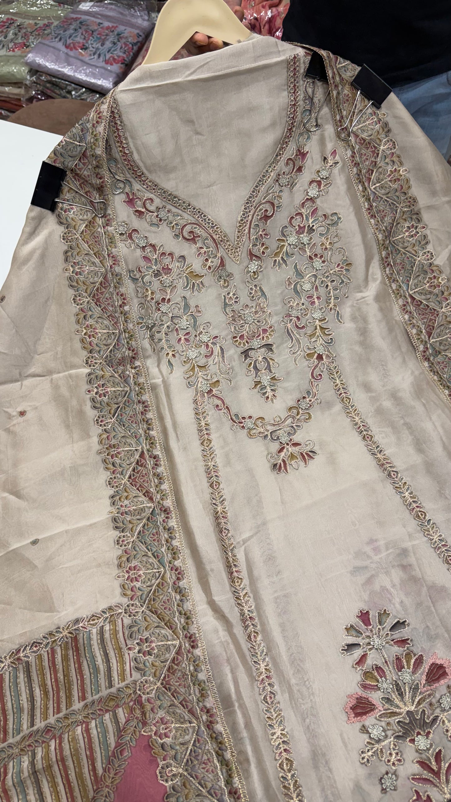 Luxury Unstitched Pure Organza Silk Sabyasachi Inspired Suit with Position Print & Aari Embroidery | Premium Designer Party Wear Suit
