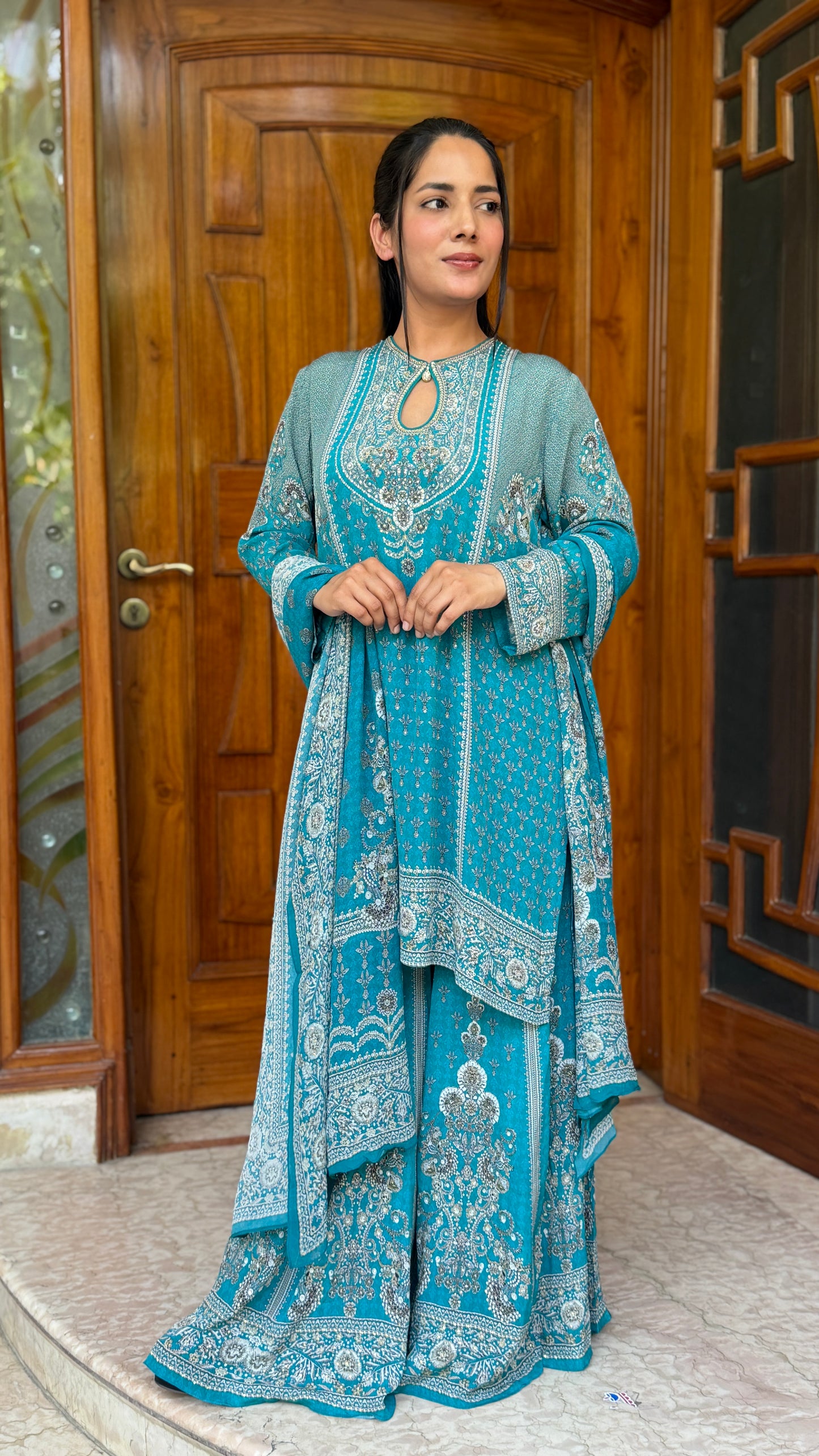 Floral Luxe Digital Print Sharara Suit Set with Dupatta