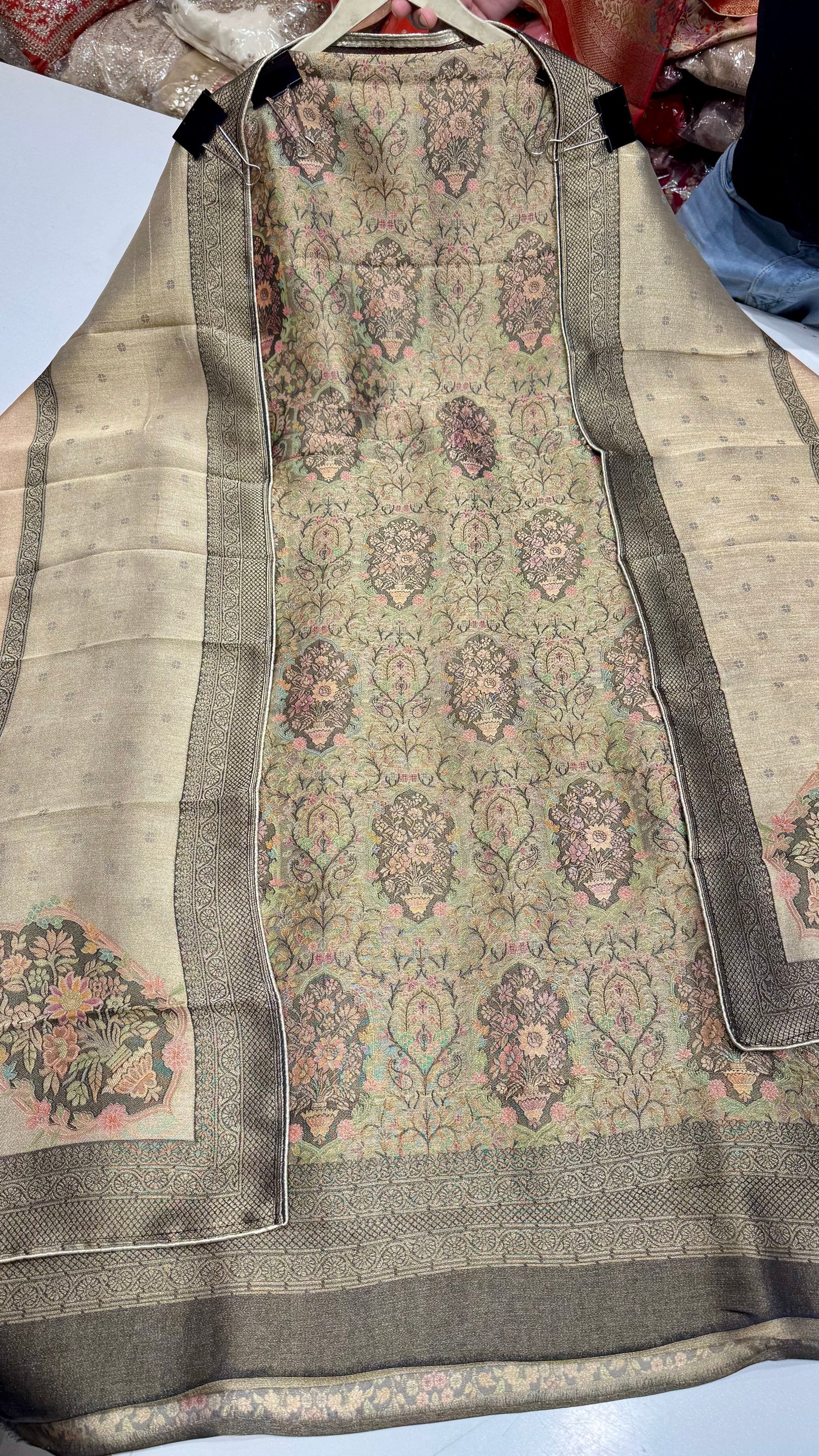 Elegant Pure Mysore Tissue Unstitched Suit with Traditional Handloom Weaving