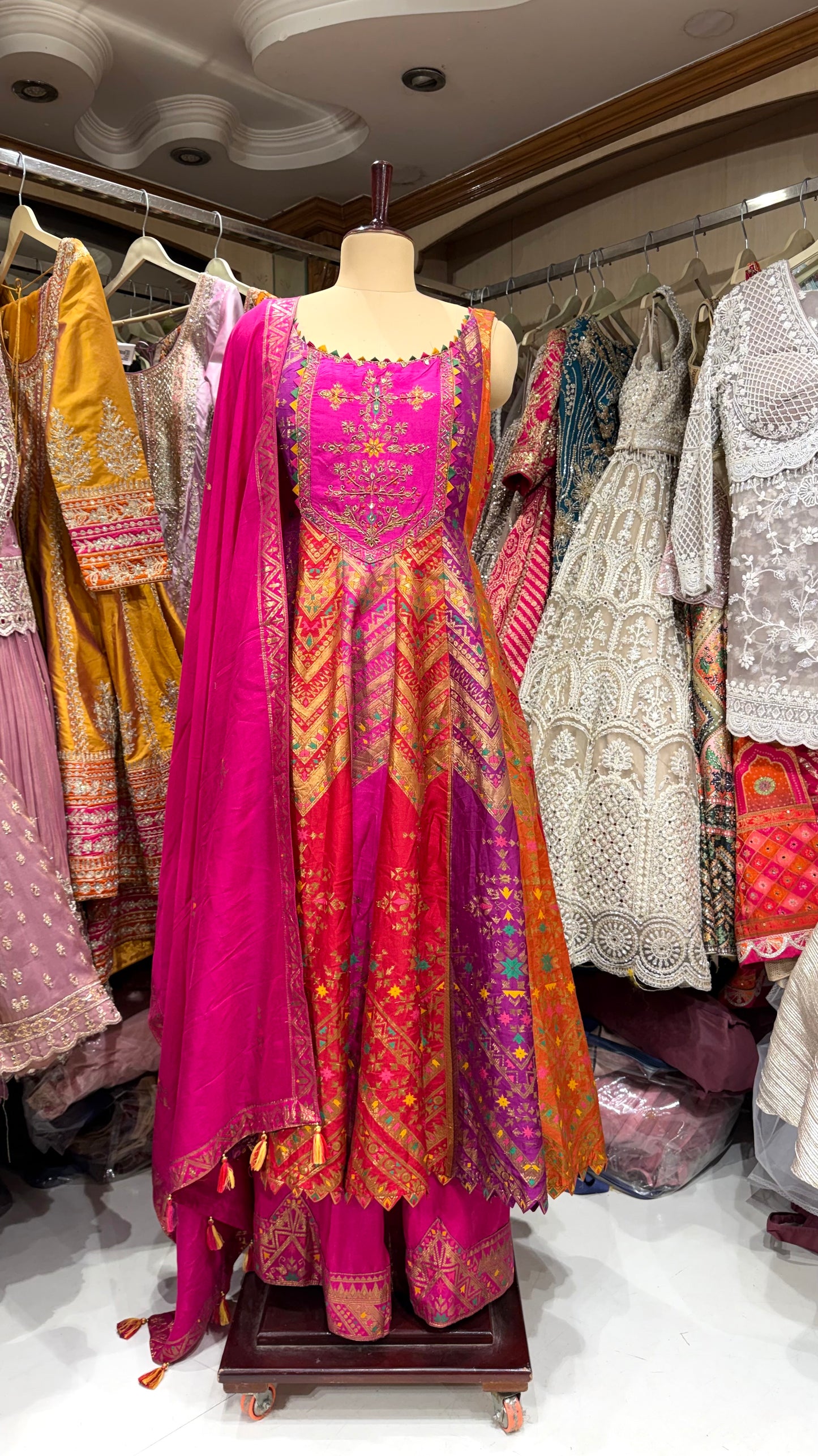 Banarsi Silk Anarkali Suit with sharara plazo