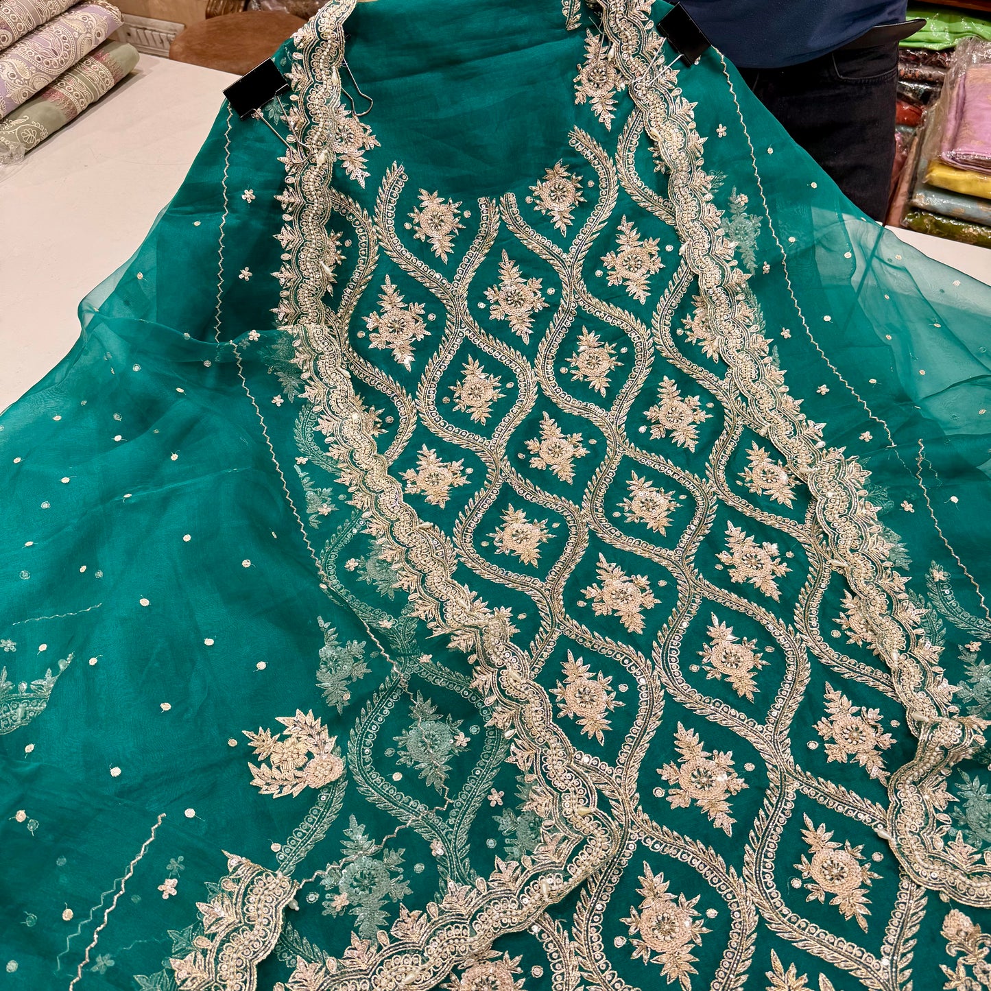 Pure Orgenza Front Zardozi handwork suit set