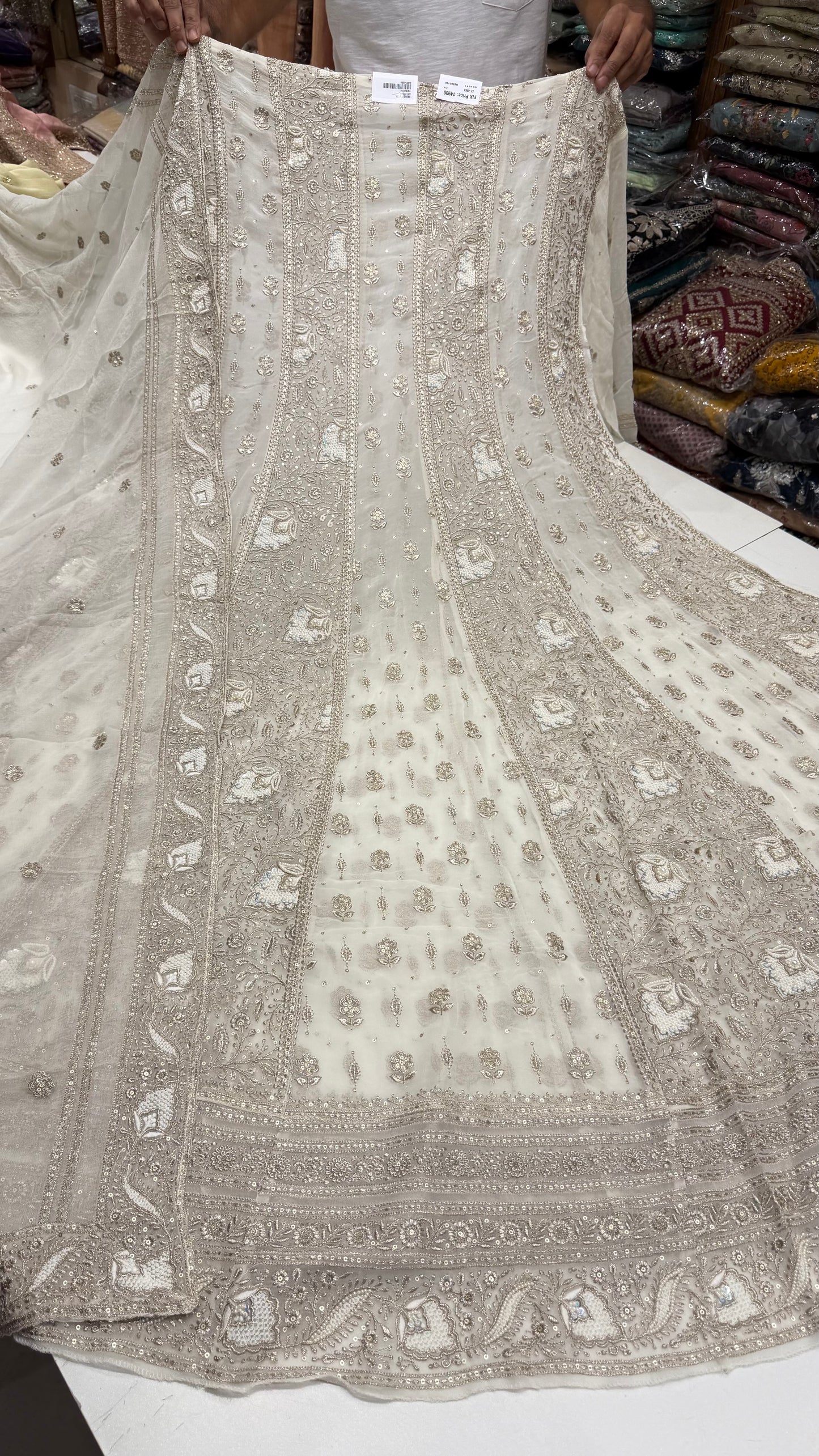 Luxury Unstitched Pure Georgette Zari Lakhnavi Anarkali Suit with Resham, Sequin & Pearl Handwork | Designer Wedding & Party Wear Suit