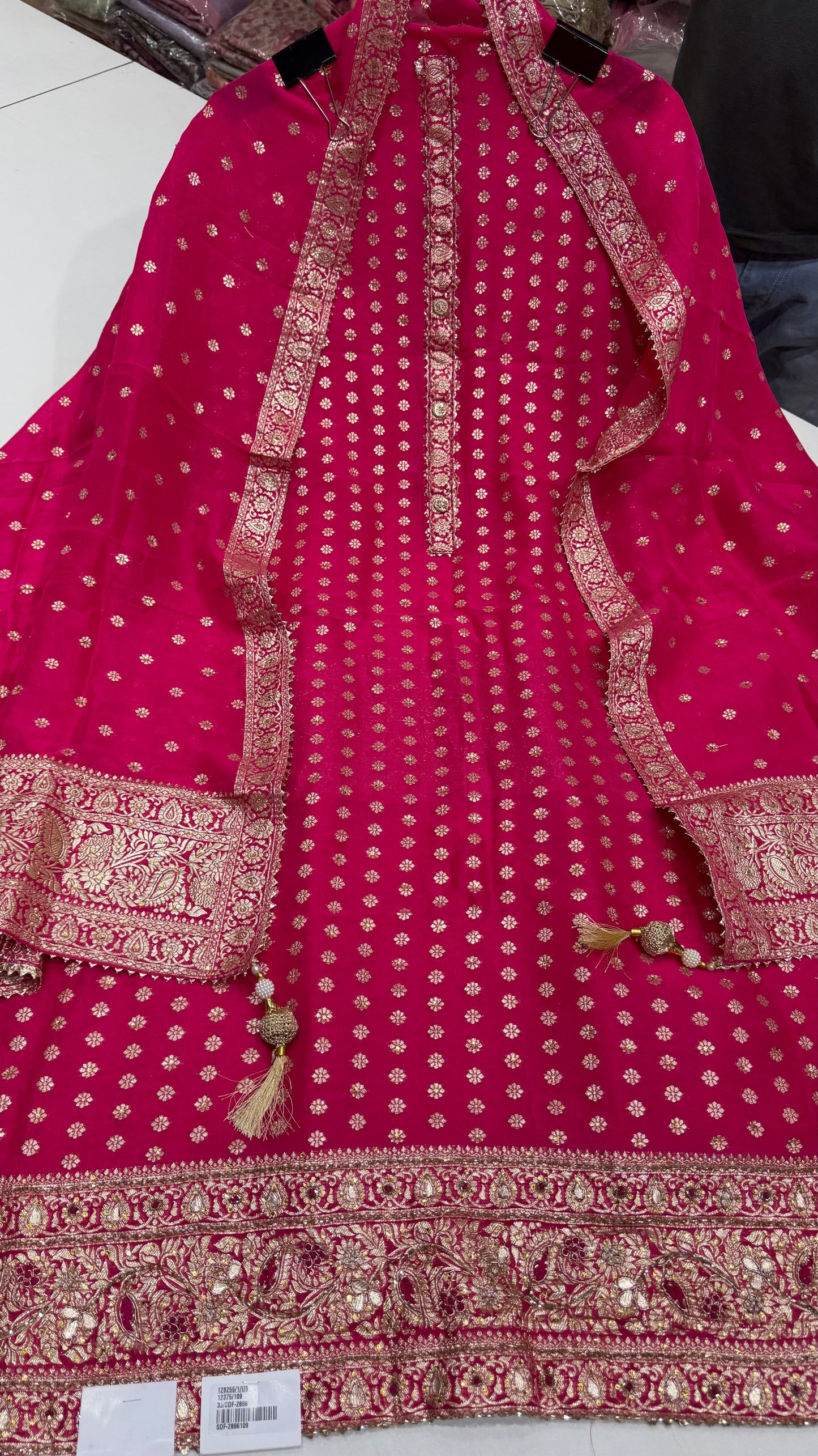Luxury Unstitched Pure Mysore Georgette Suit with Handloom Zari Weaving & Hand Embroidery | Premium Designer Wedding & Festive Wear Dress Material