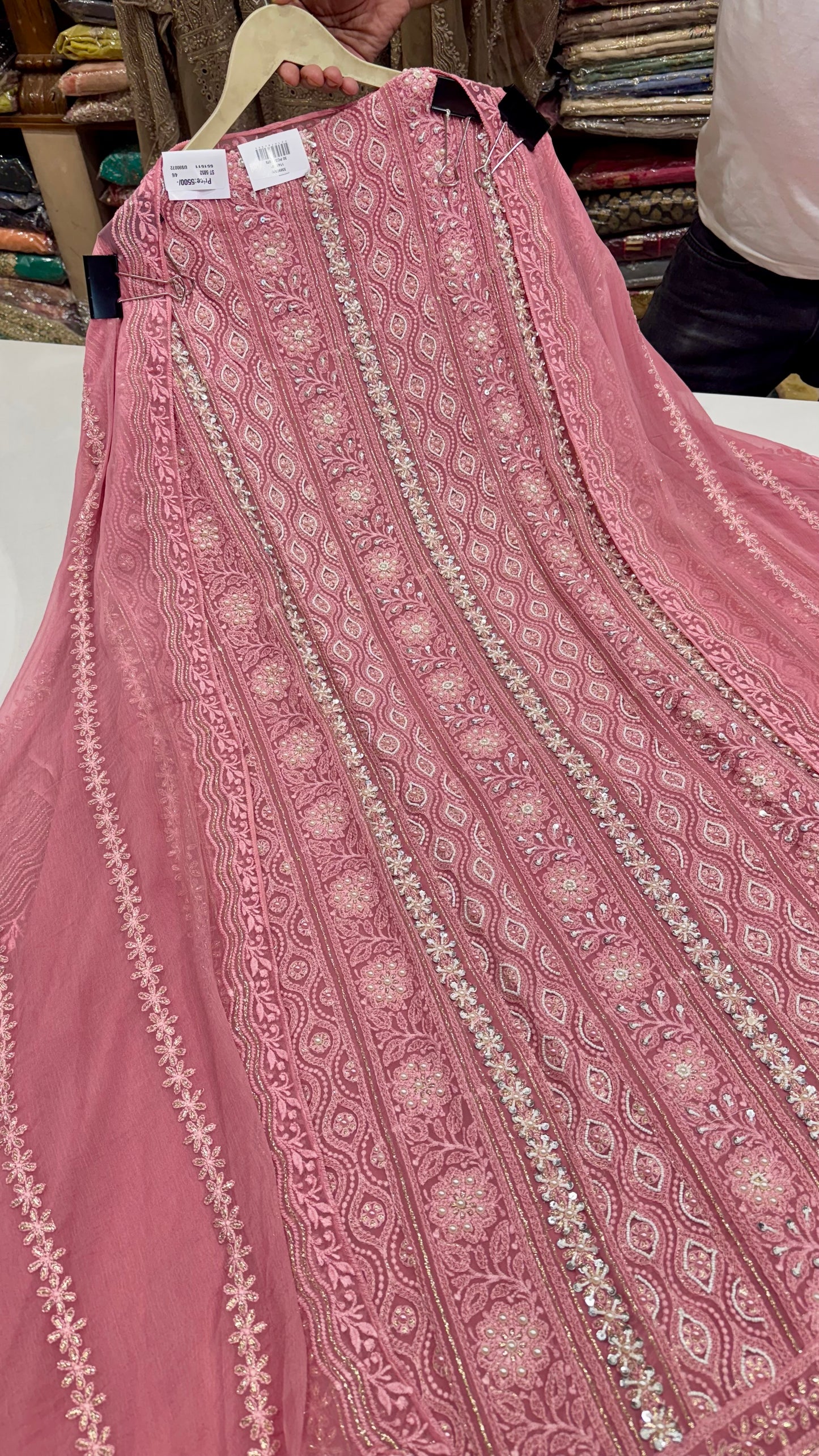 Lakhnavi georgett pearls work suit set