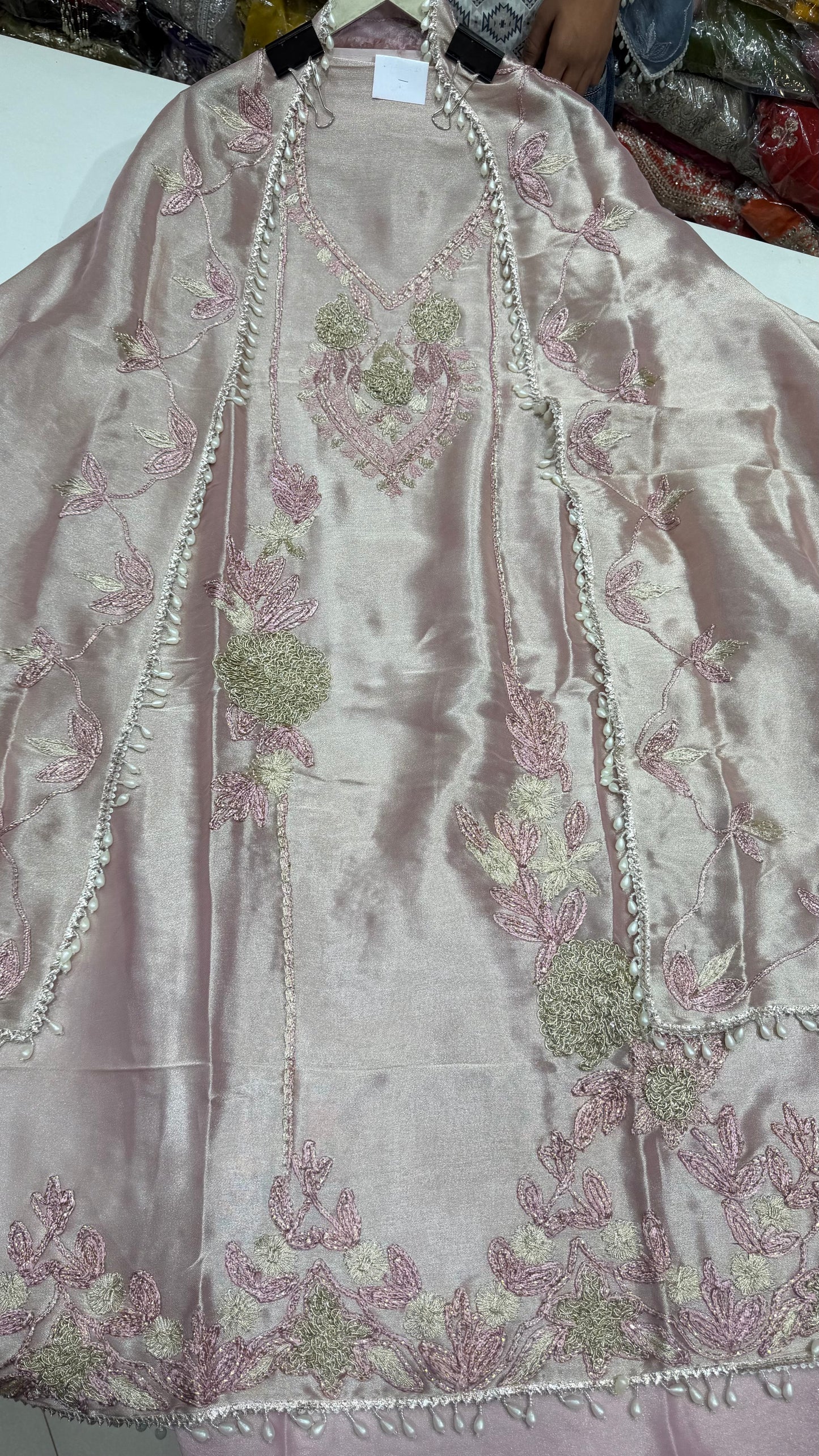 Luxury Shimmer Jiraf Silk Handworked Unstitched Suit Set