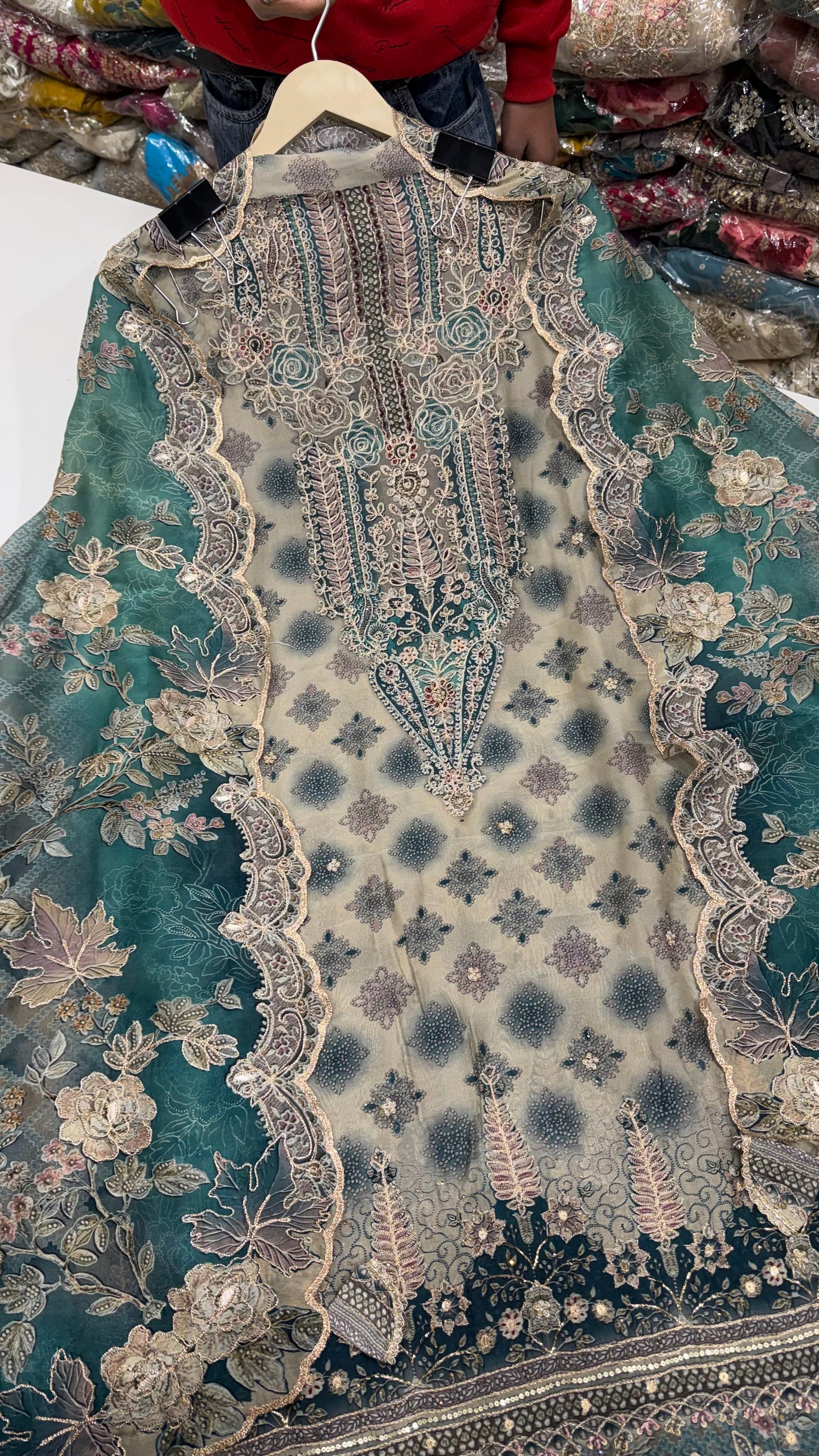 ✨ Sabyasachi Inspired Pure Organza Silk Designer Unstitched Suit Set