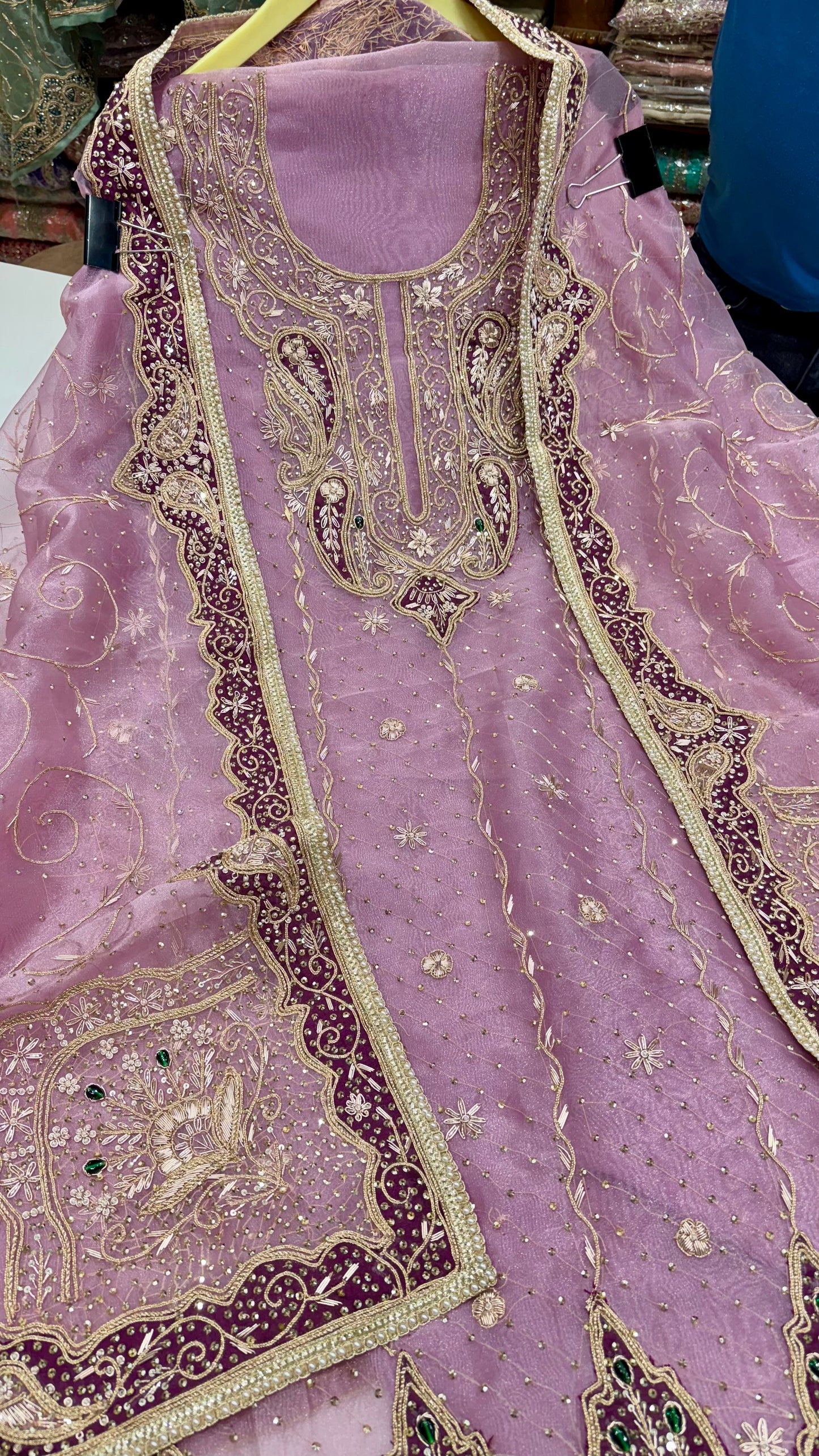 Royal Farukhabadi Hand-Embroidered Unstitched Glass Organza Suit