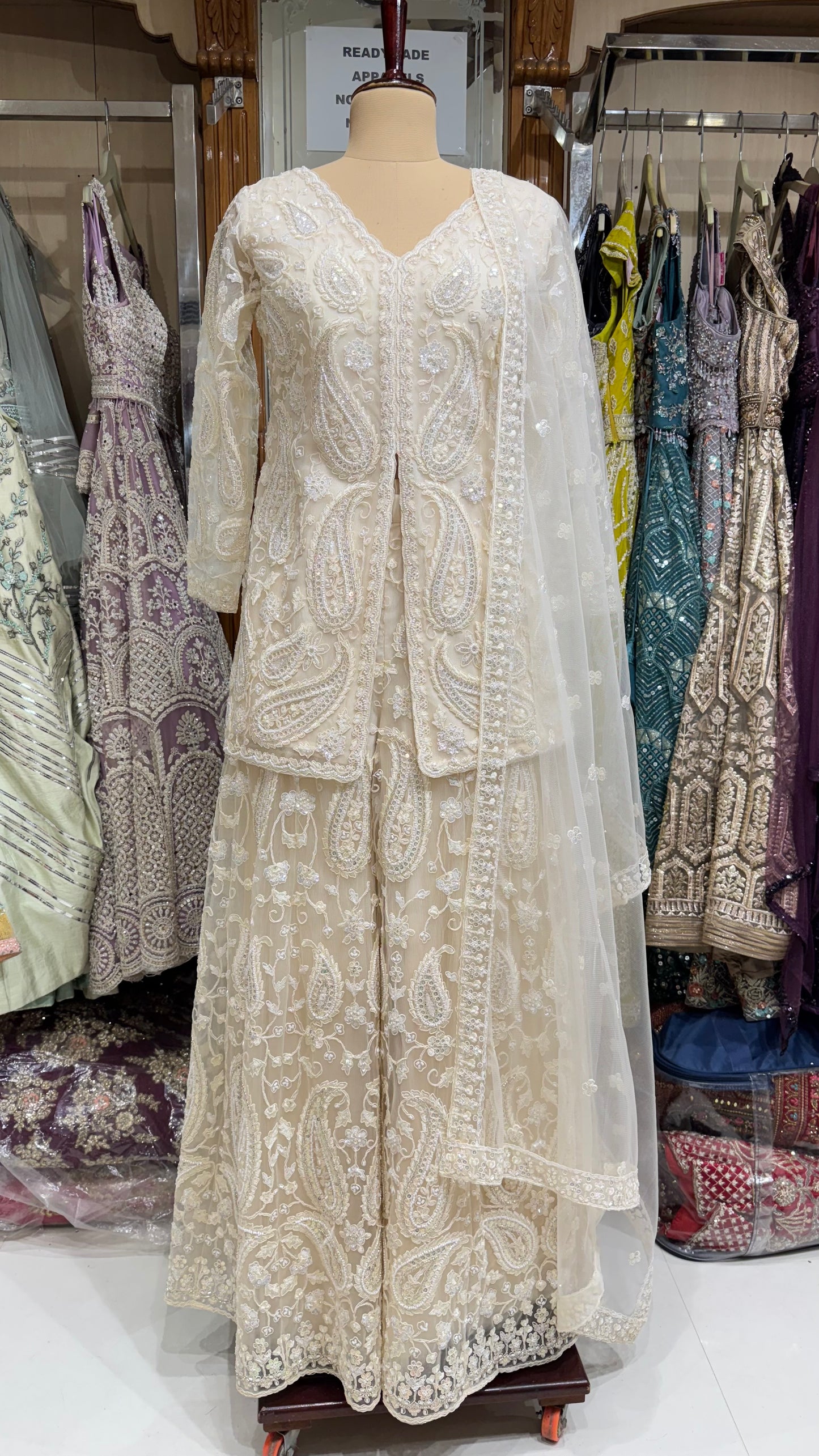 Indo-Western Readymade Pure Net Sharara Suit with Dupatta – Free Size (Up to 44” Bust)