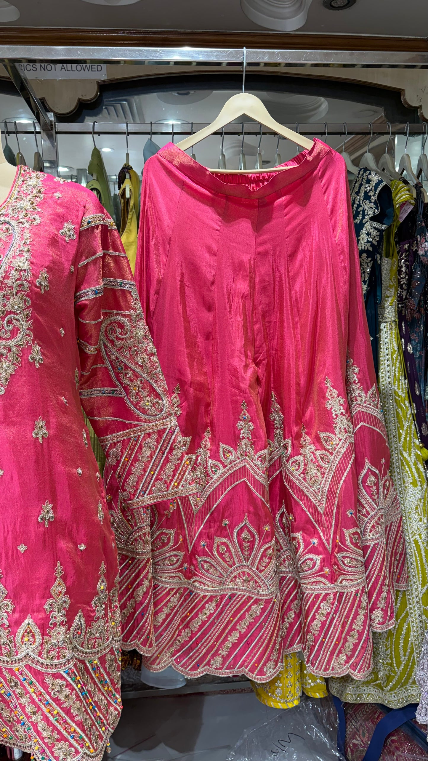 Readymade Pure Tissue Sharara Suit with Heavy Hand Embroidery – Free Size (Up to 44” Bust)