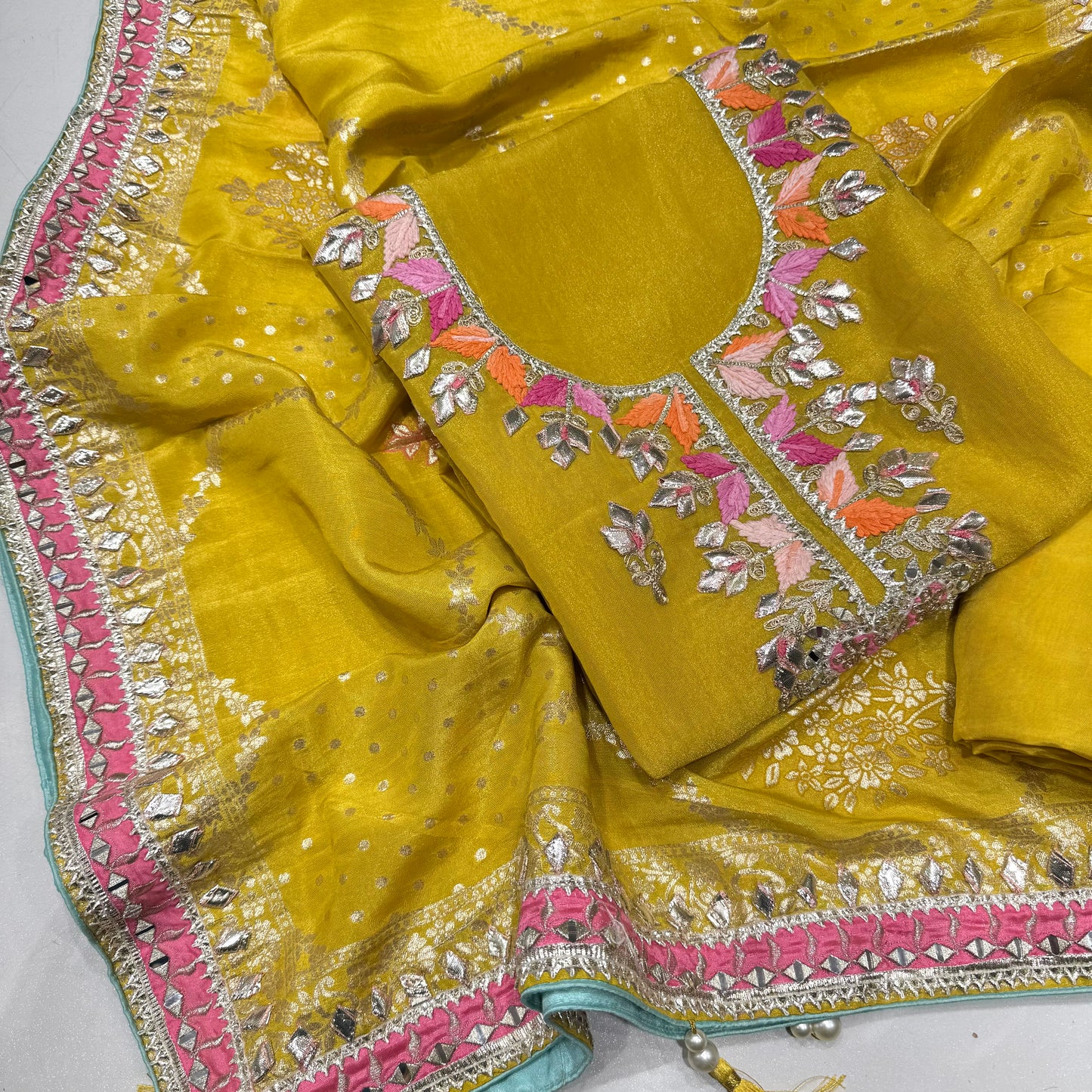 Mustard Tissue Silk Gotta patti suit set