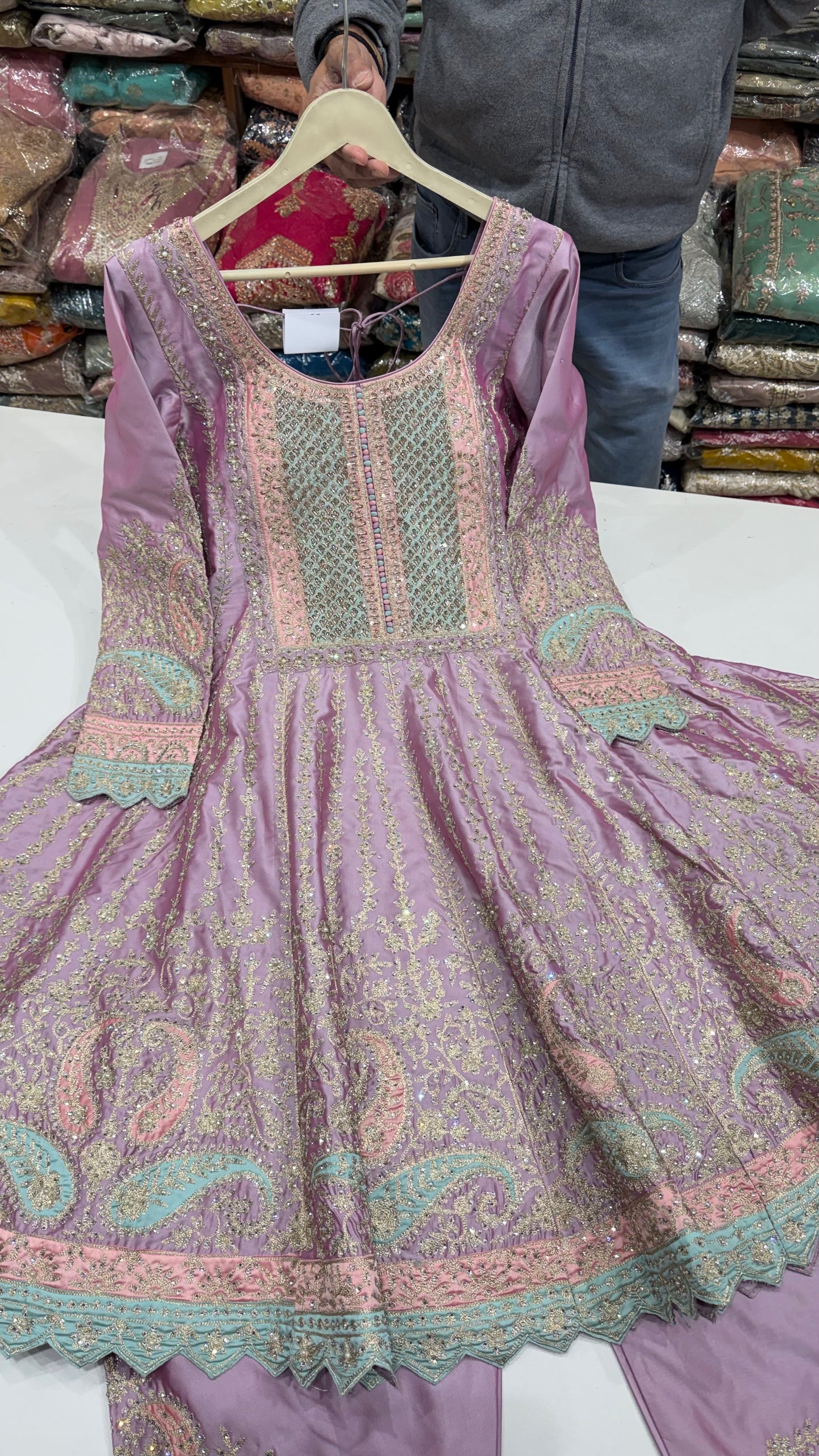 Pure Silk Zari Embroided Pakistani Anarkali with salwar