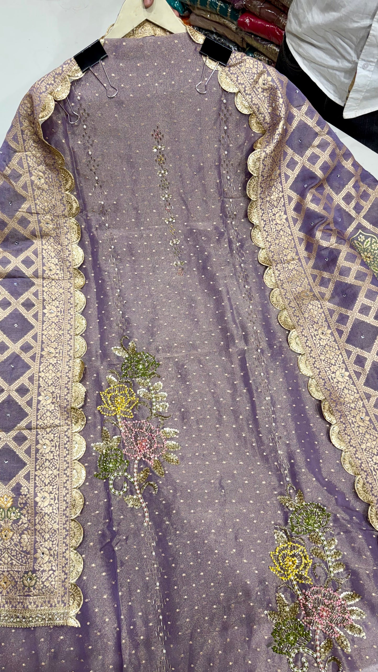 Designer Pure Handloom Tissue Unstitched Suit with Zardozi Handwork & Dupatta