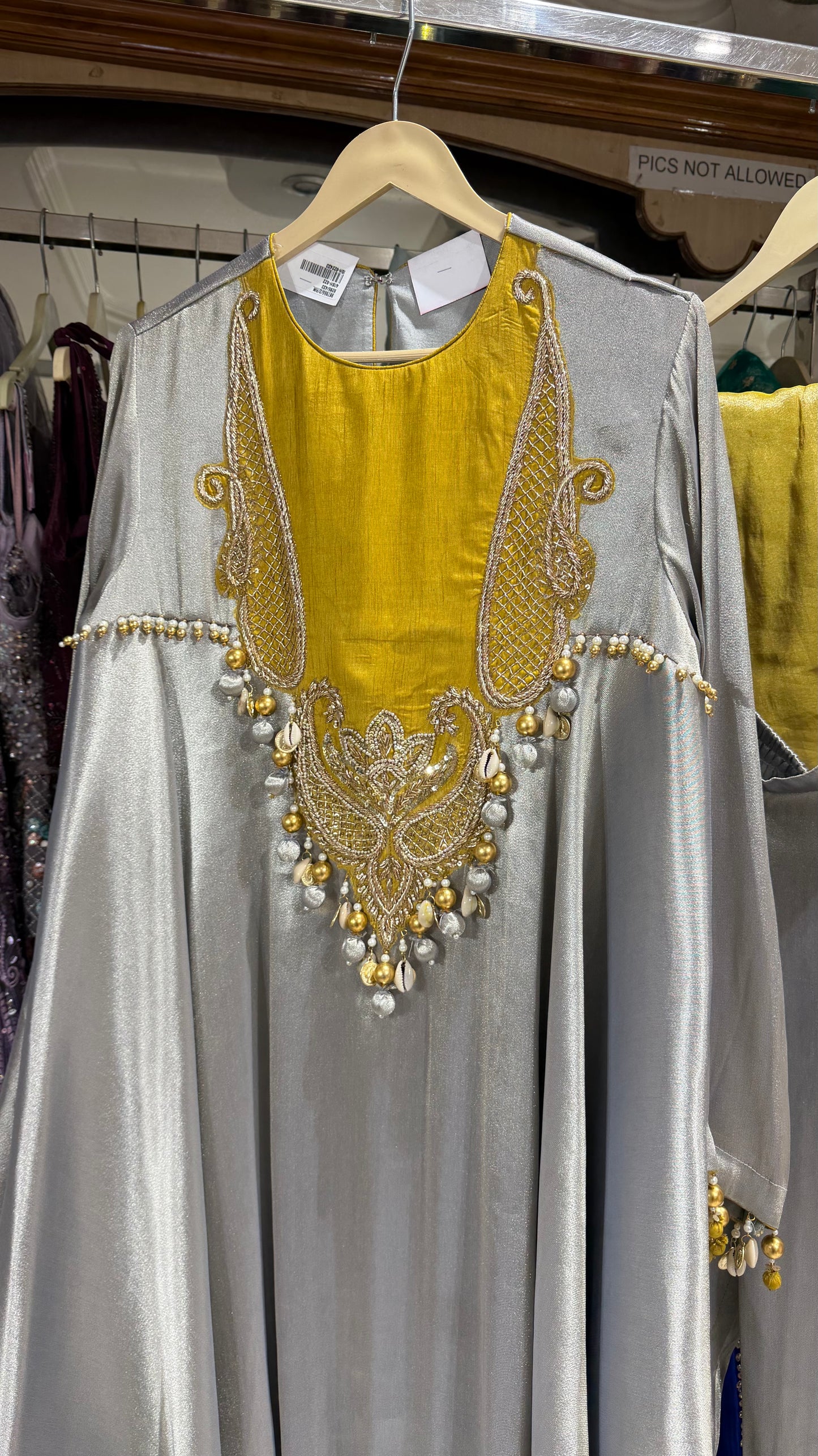 Luxury Shimmer Silk Handembroided Anarkali with pants & contrast Dupatta