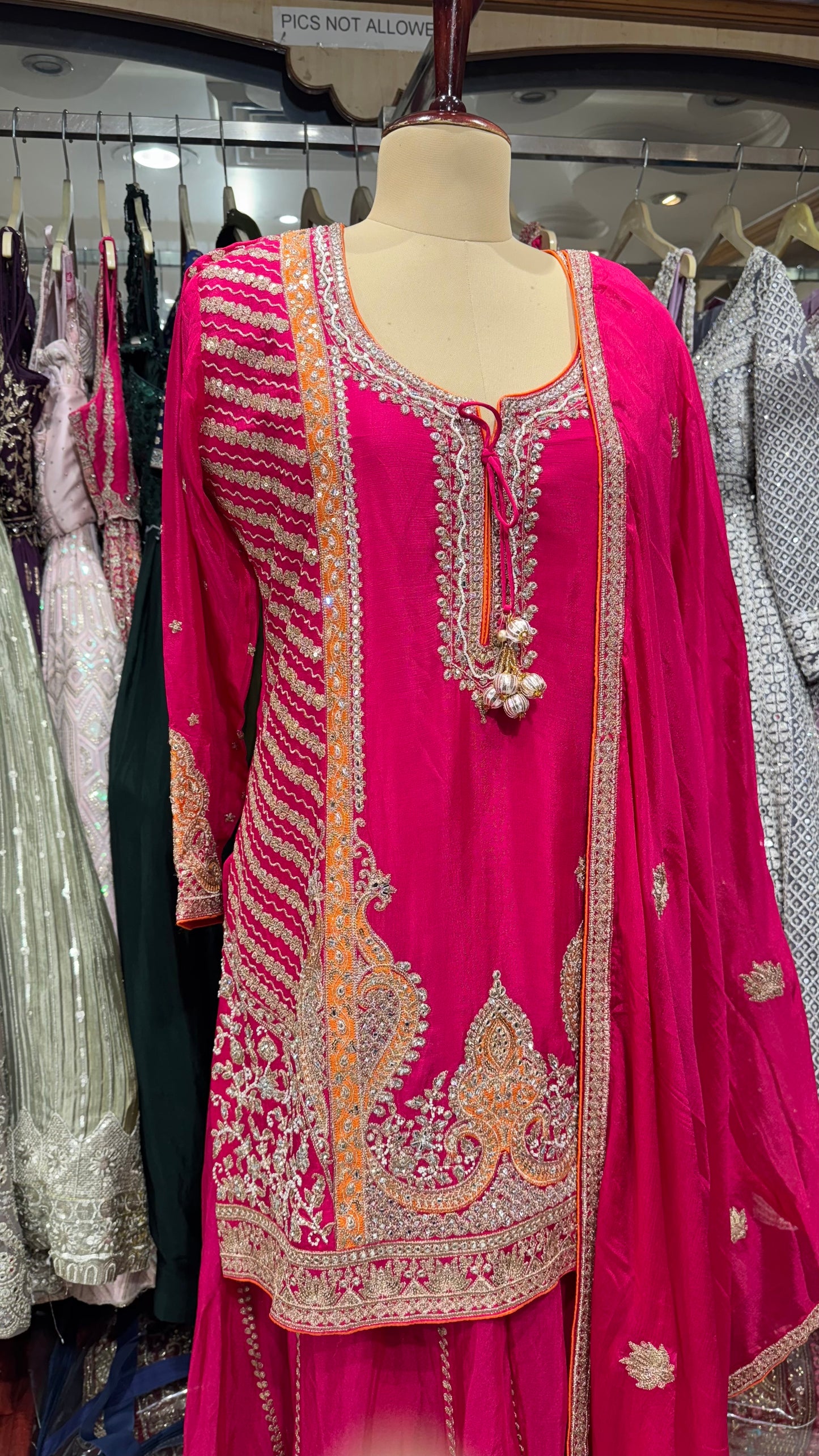 Mazenta pink chinon sharara set